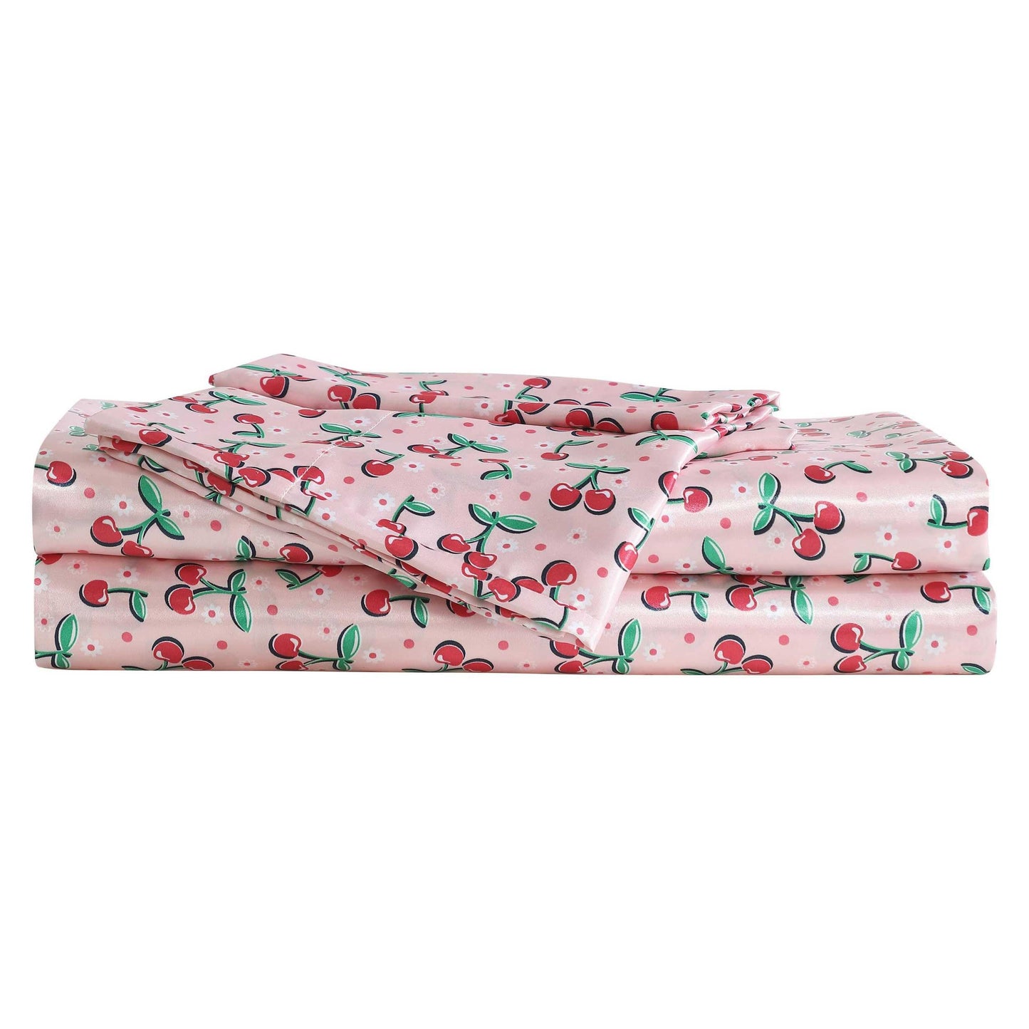 Betsey Johnson - Full Bed Sheets, Satin Bedding Set with Matching Pillowcases, Wrinkle & Fade Resistant, Silky Smooth for Healthy Hair (Cherry Good Day Pink)