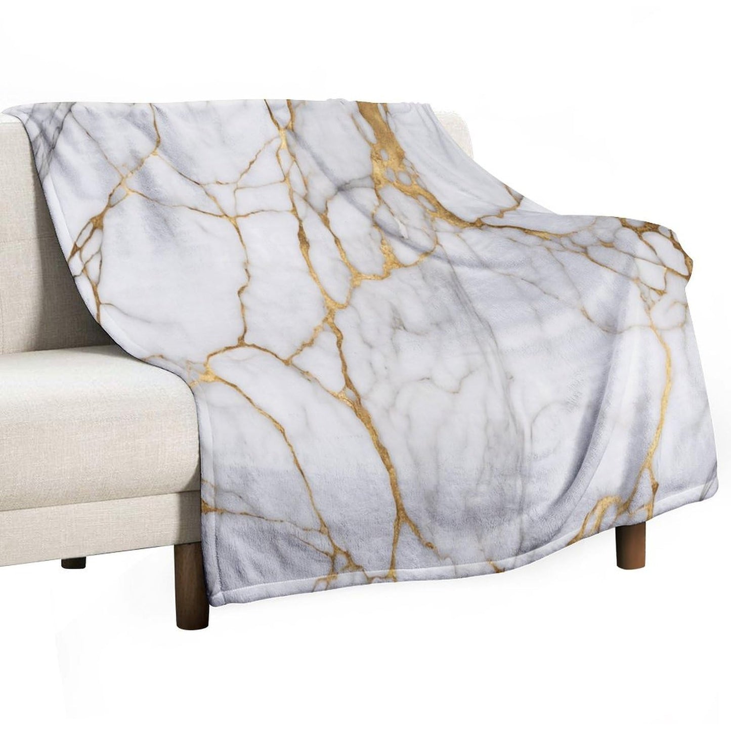 Marble Throw Blanket for Bed Sofa, 40"x50" Super Soft Warm Cozy Fluffy Plush Blanket, Modern Abstract Foil Texture White Gold Marble Flannel Couch Blanket for Travel Camping