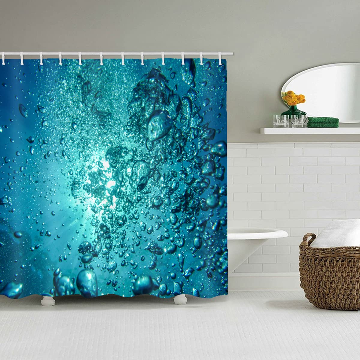 LYFANS Bathrooms Use Seawater Foam 3D Shower Curtains, Bathtubs Use Iuxury Standard Shower Curtain, Waterproof Washable Fabric 3D Shower Curtains, 12 White Hooks, 72x72 Inches.