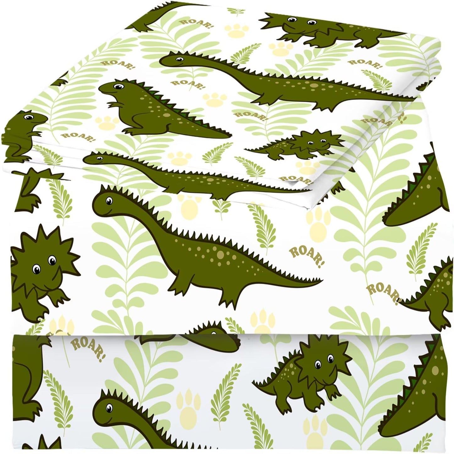 VTKON Cartoon Dinosaur Sheets Set Twin for Boys Green Kids Dino Bedding Set with Deep Pocket T-Rex Bed Set with 1 Flat Sheet 1 Fitted Sheet and 1 Pillowcase