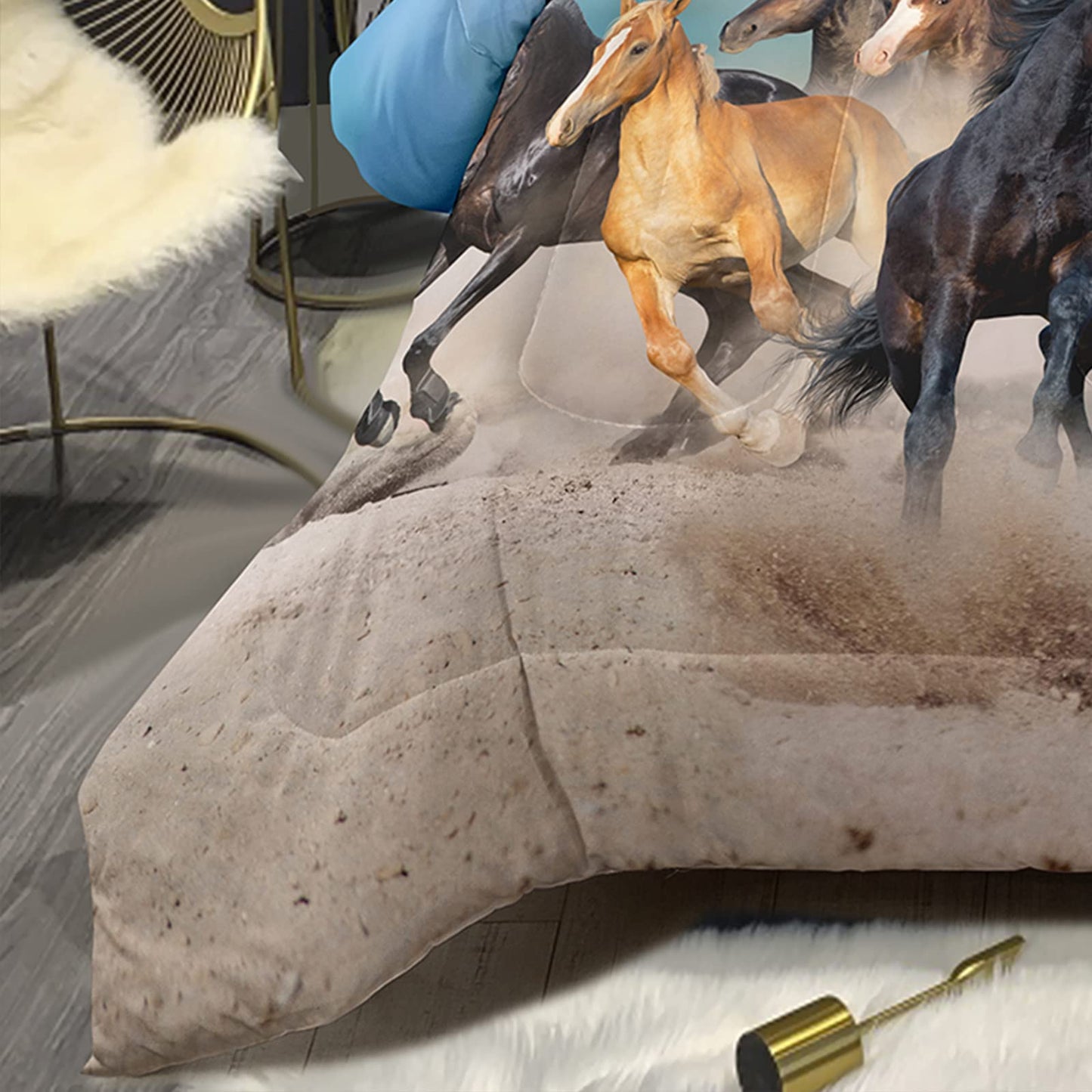 Bodhi Horses Comforter Set Queen for Boys Kids Grassl+ Horse Bedding Set 3D Animal Printed Comforter Sets Full Size,1 Comforter + 2 Pillowcases Bedding Set #4002