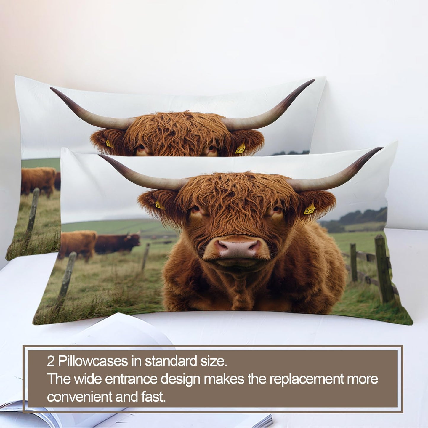 PAISUOQ Cow Print Duvet Cover King, Western Animals Comforter Cover with Zipper Ties, Highland Cattle Bedding Set, 3 Pieces with 2 Pillow Cases, Home Decor & Gifts