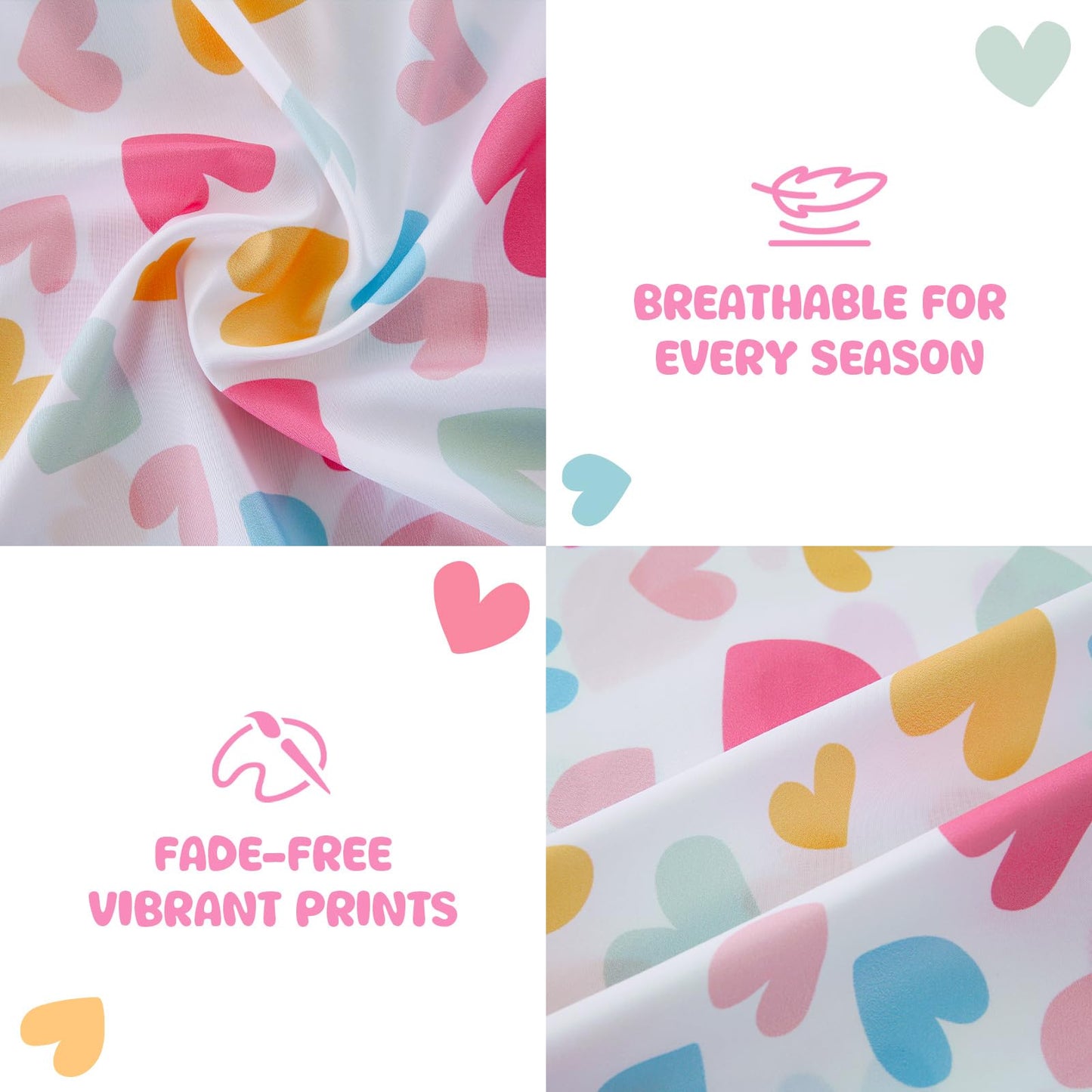 MICORAL Kids Twin Sheets Set Hearts, 3 Pieces Sheets for Boys & Girls, Soft Printed Microfiber Double Brushed Bed Sheets, Deep Pocket Cozy Toddler Bedding Set, Cute Hearts