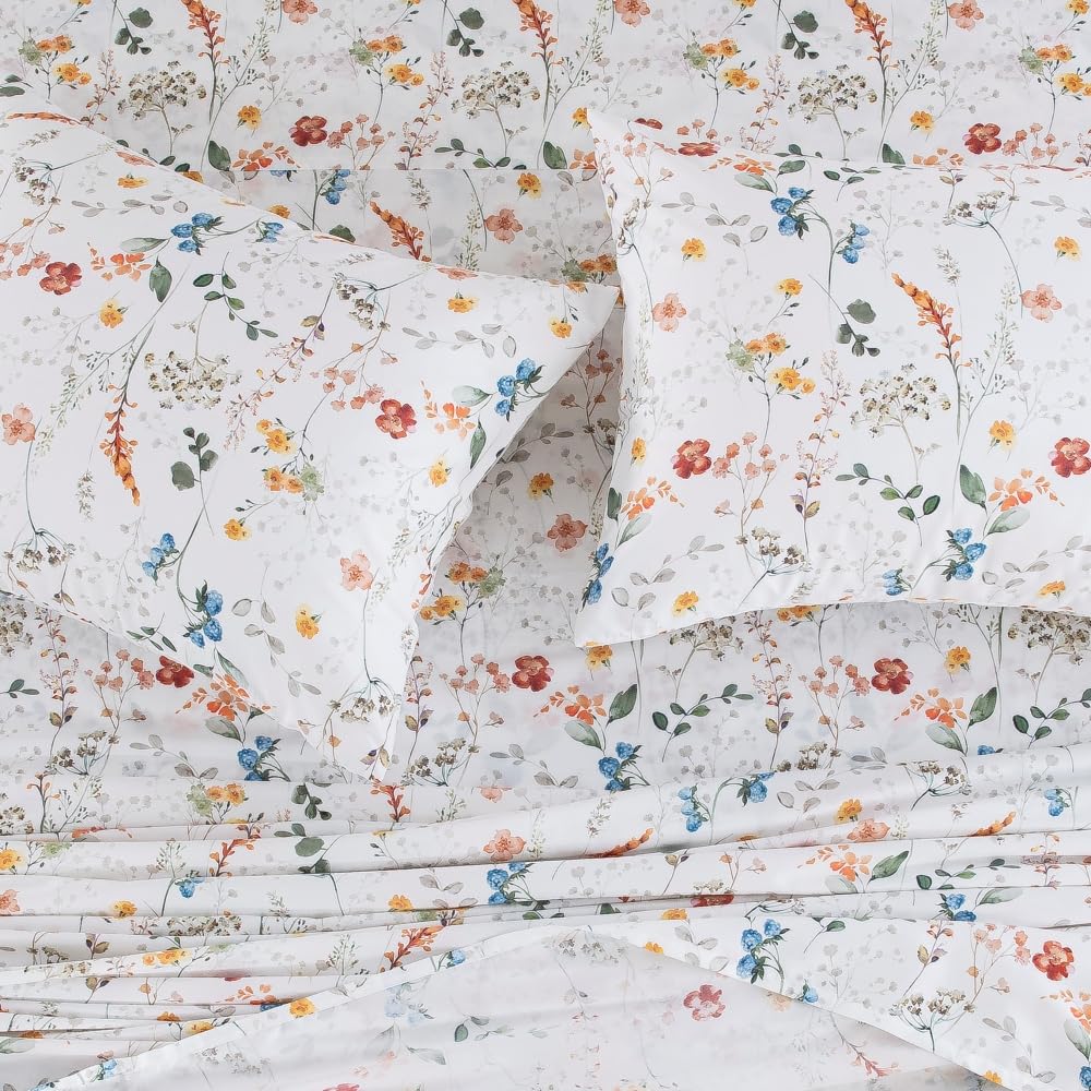 DAUAOTO Queen Size Printed Sheets Set, 100% Cotton Bedding Sets, Up to 14" Deep Mattress, Vintage Farmhouse Pattern Bedlinen Set, Botanical Garden