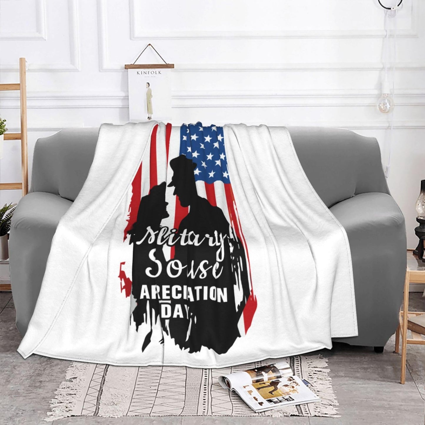 Military Spouse Appreciation Day Soldier Premium Fleece Blanket, Ultra-Soft Plush Throw Blanket, Warm Cozy Fleece Blanket for Bed, Couch & Travel 60"x50"