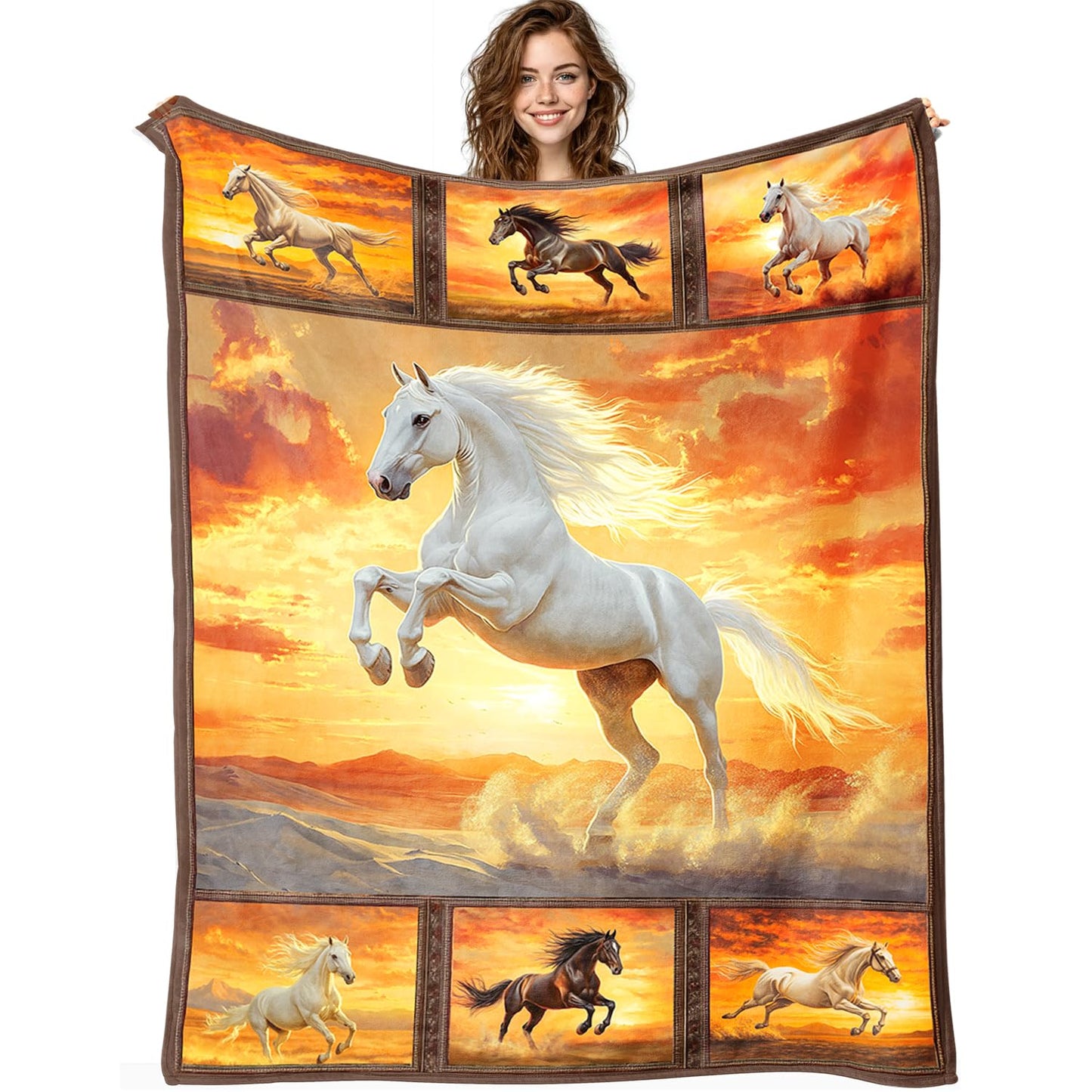 Horse Blanket Horse Decor Cozy Animal Throw Super Soft Plush Flannel Fleece Blanket Gift for Kids Adults Men Women Ultra Warm & Lightweight Flannel, 60"X50"