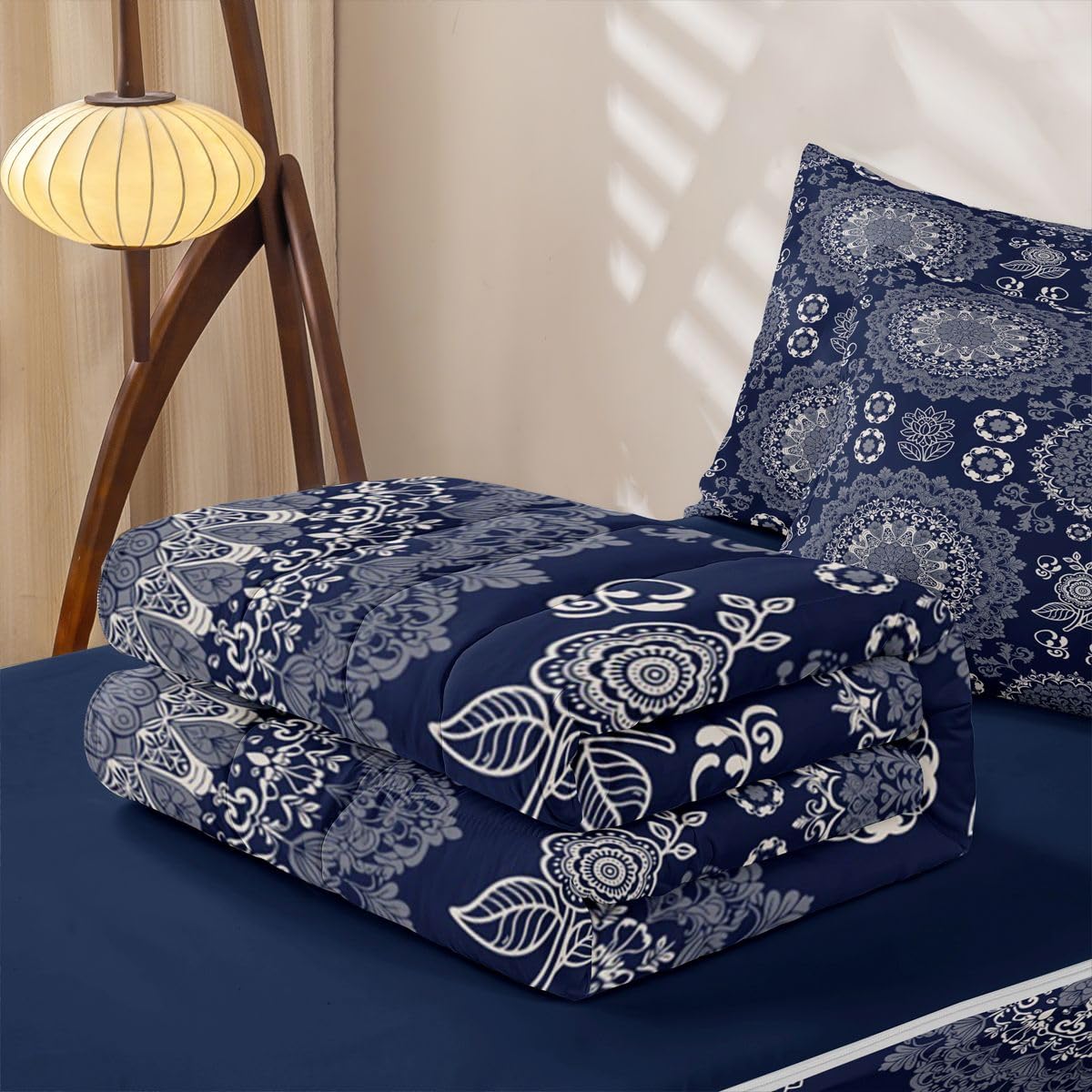Feelyou Boho Mandala Comforter Set Bohemian Style Zipper Bedding Twin Hippie Mandala Boys Girls Comforter Set with Fitted Sheet and Pillowcases Bed Sheet Sets with Fitted Bed Decor