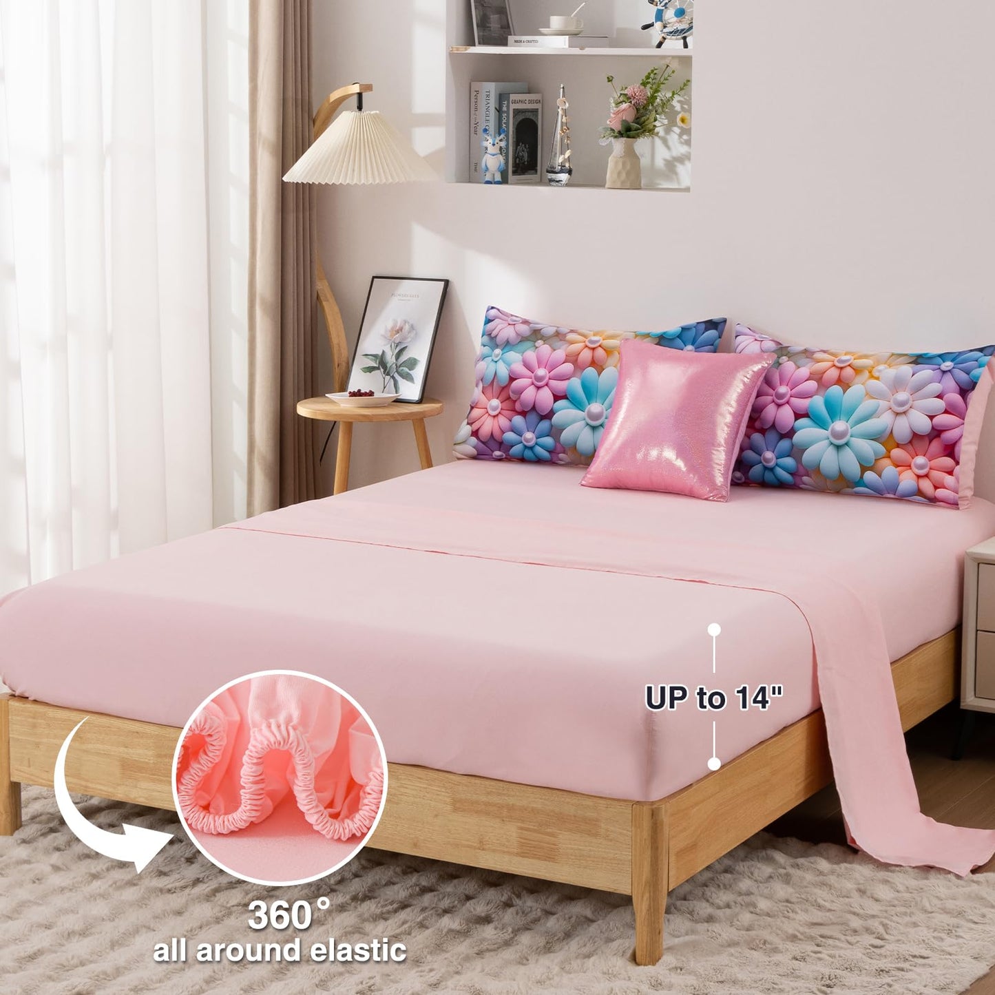 A Nice Night Stunning Blooming 3D Flower Floral Comforter Sets, with Pearl Flower Core Pattern Bedding Set for Girls Twin Size, Ultra Soft Bedding Sets (Blue-Purple, Twin 6Pcs)