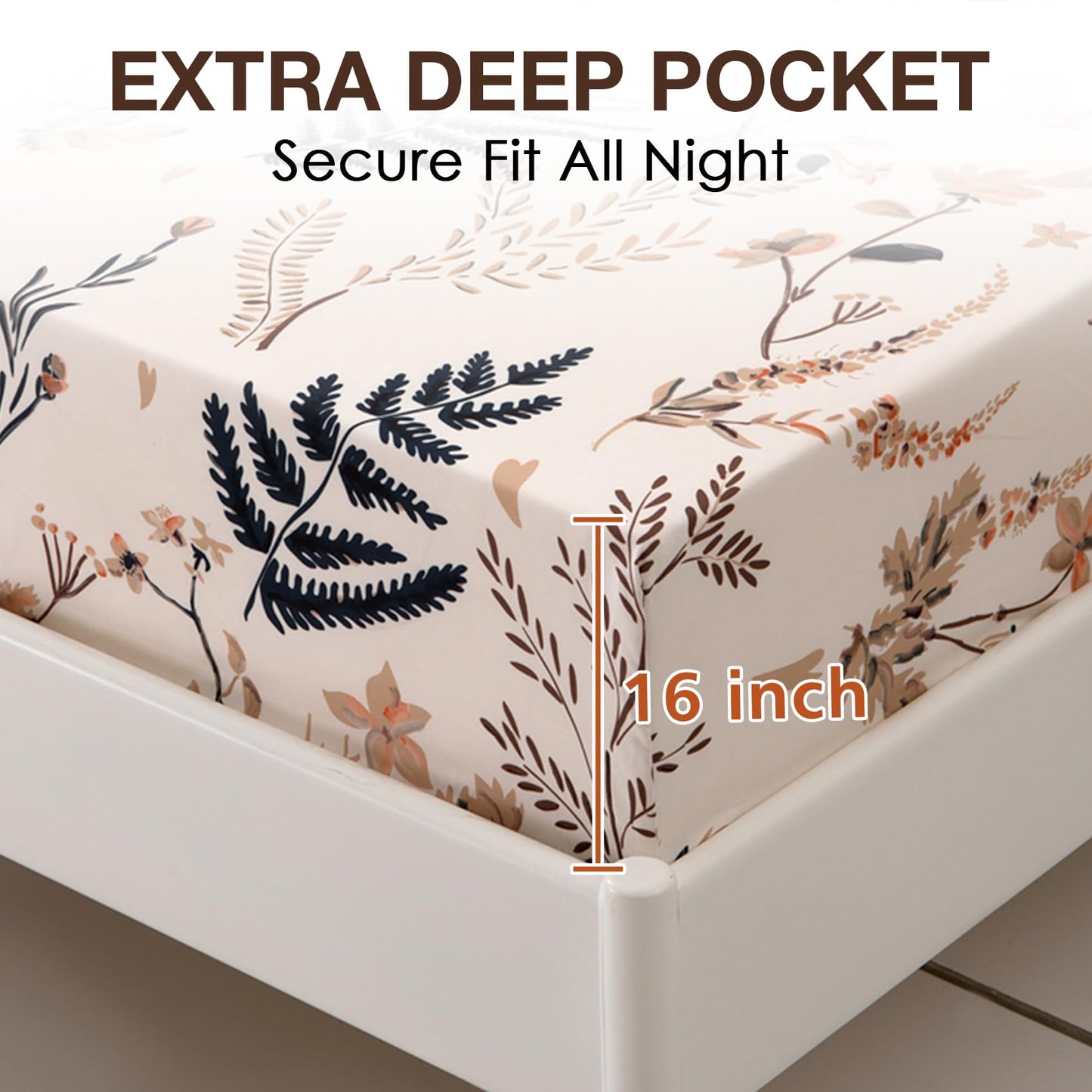 JSD Boho Floral Printed Sheet Set King Size, 4 Piece, Soft Botanical Pattern Microfiber Sheets Extra Deep Pocket