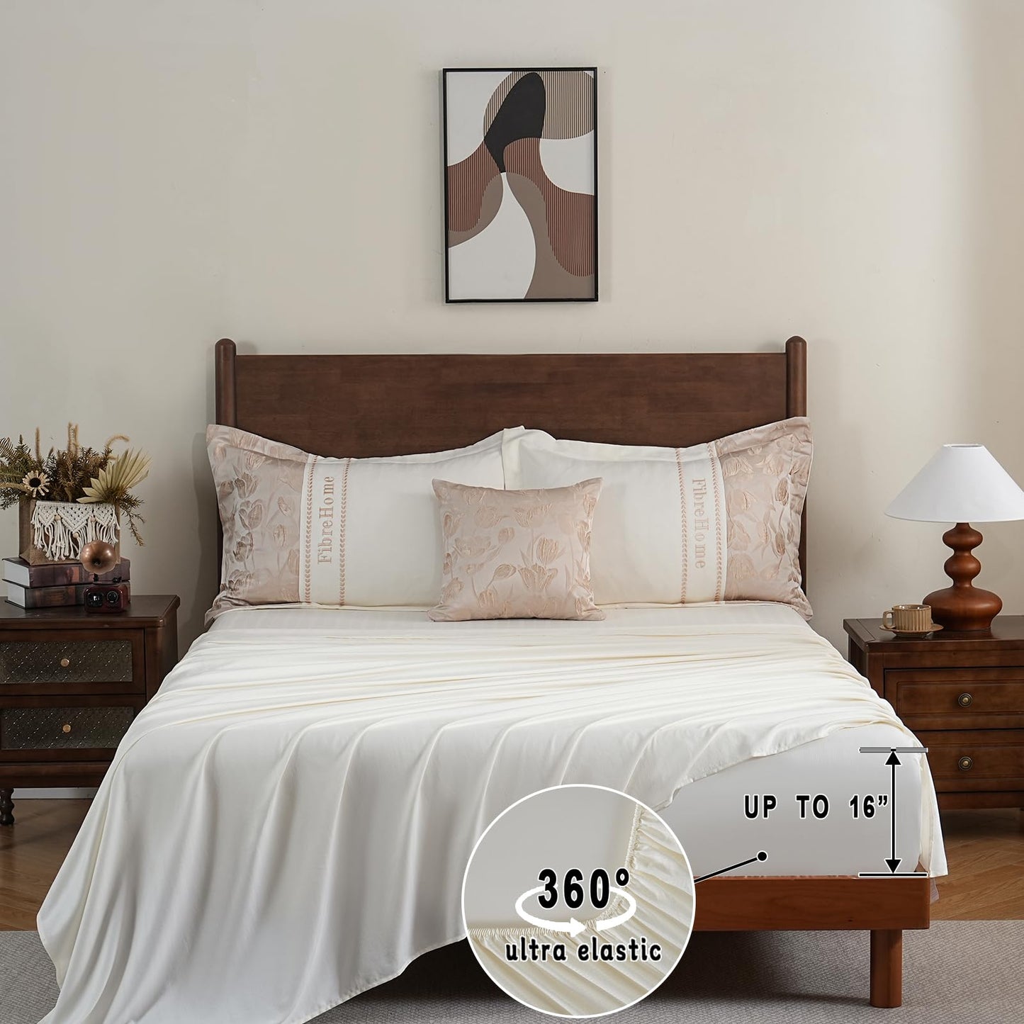 Queen Bed in a Bag 6-Pieces Jacquard Embroidery Splicing Design Tulip Flowers Bedding Set Beige and Champagne Comforter Set Durable and Super Soft Microfiber Comforter for All Season (fd002-Queen)