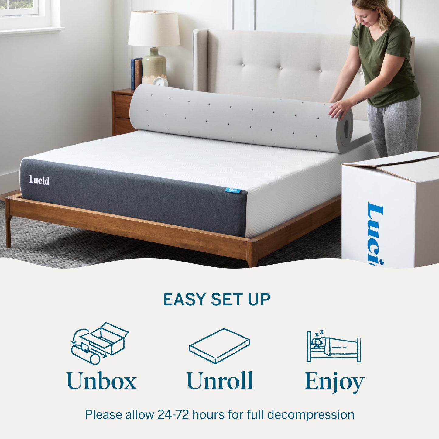 Lucid 3 Inch Bamboo Charcoal Infused Memory Foam Mattress Topper - Twin XL Size – Moisture and Odor Control - Ventilated - Deep Plush Feel, Pressure-Relief Bed Topper – CertiPur Certified
