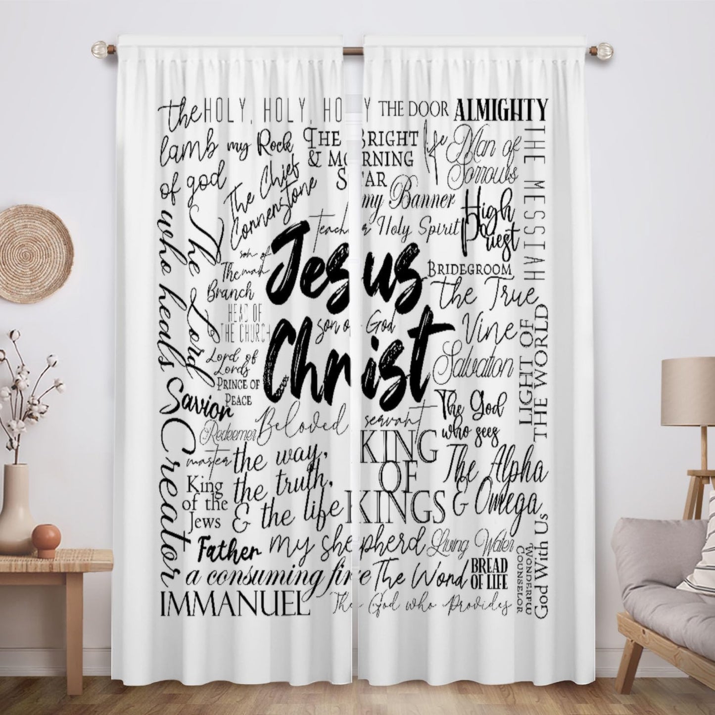 Funnytree Bible Window Curtains Bible Drapes Bedroom Home Room Decor Durable Fabric Machine Washable 82" X 84" SC00332-013
