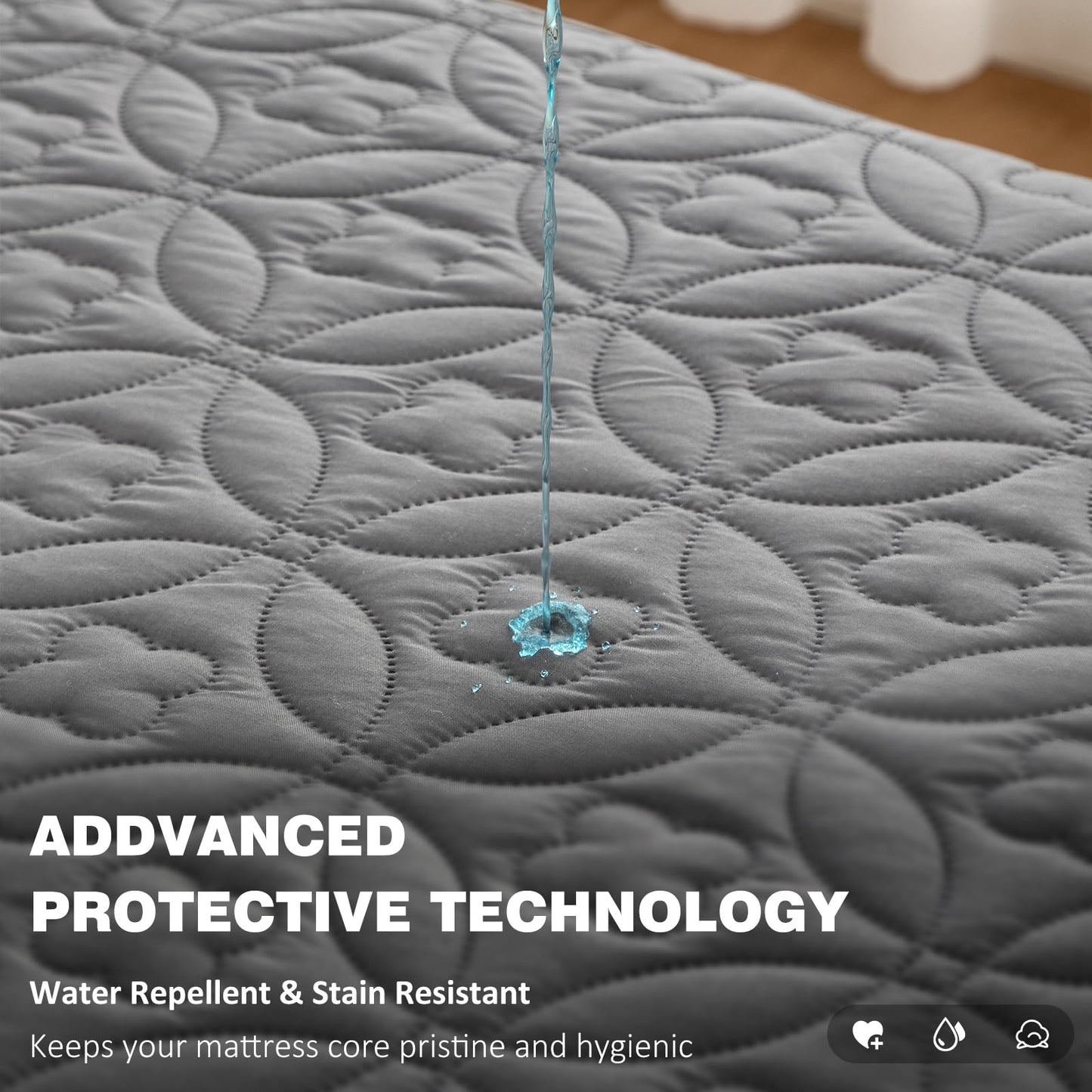 RestTwill 5-Sided Waterproof Mattress Protector, Advanced Water Repellent Top & TPU Backing, Ultrasonic Quilted Microfiber Bed Cover, Noiseless Pad (Gray, Full)