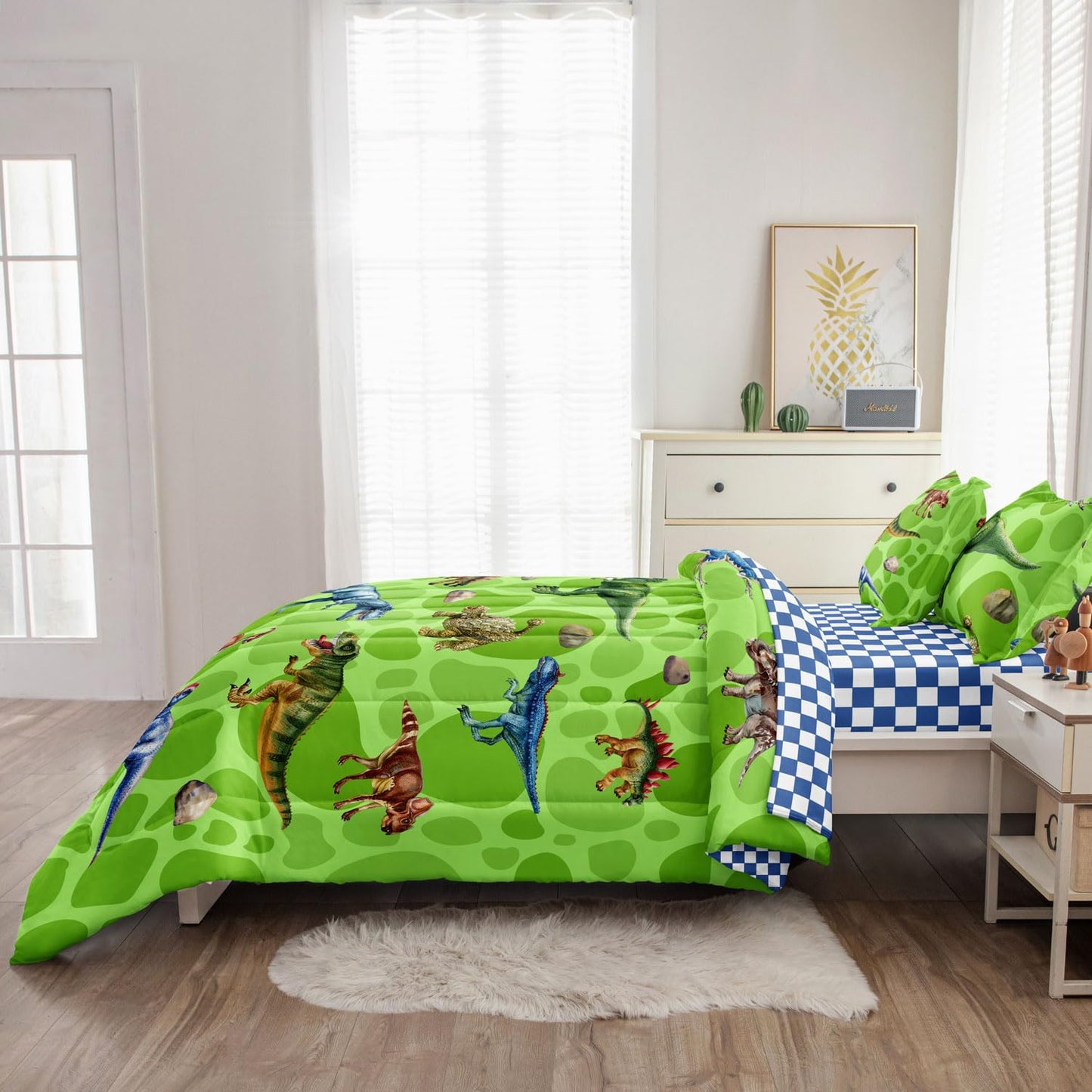 Leaflin Kids Dino Bedding Comforter Set Twin Size, 5 Pieces Bed in a Bag
