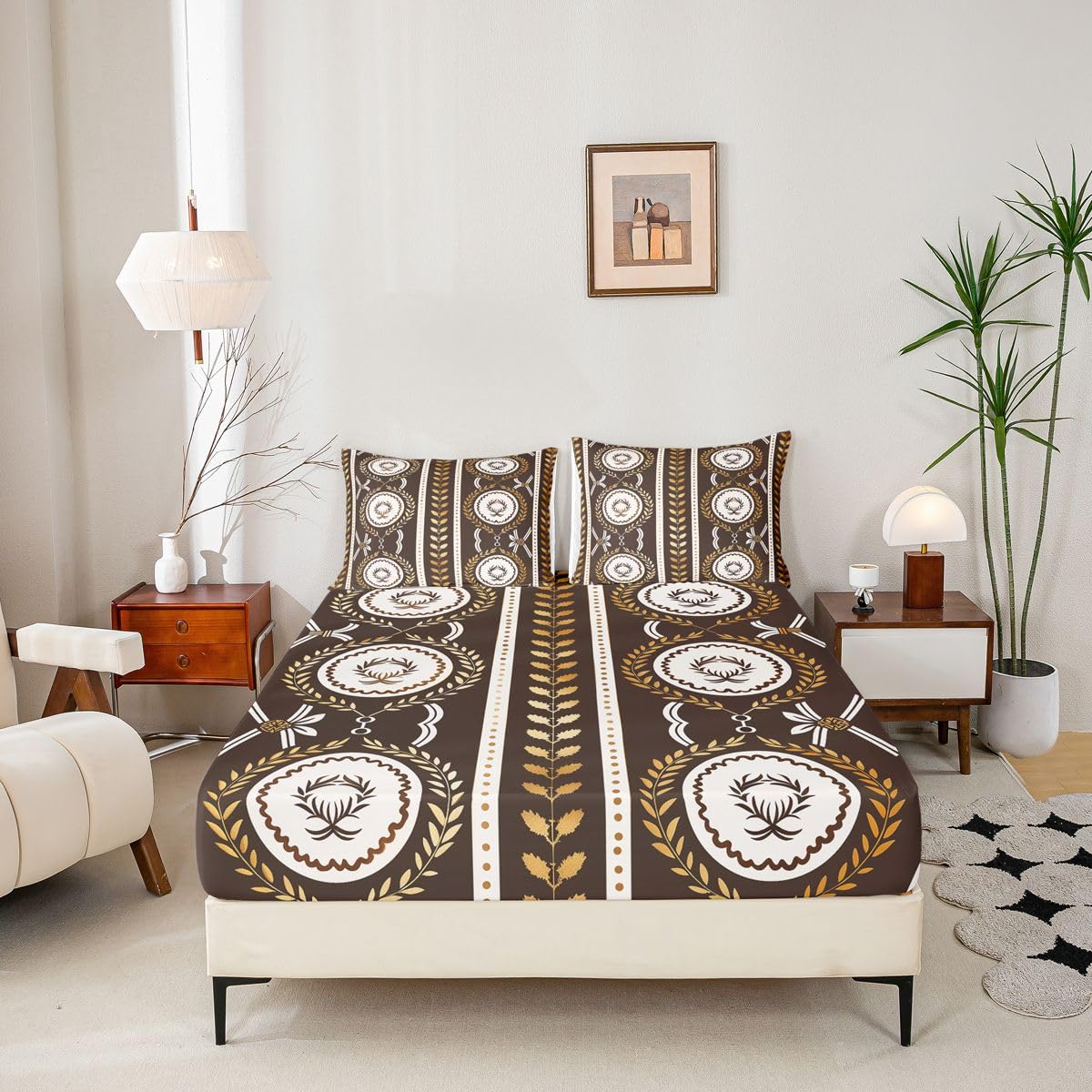 Erosebridal Geometric Paisley Bed Sheets Set Full Rustic Aztec Western Sheet Set Bohemian Geometric Sheets Vintage Tribal Flat Fitted Sheet