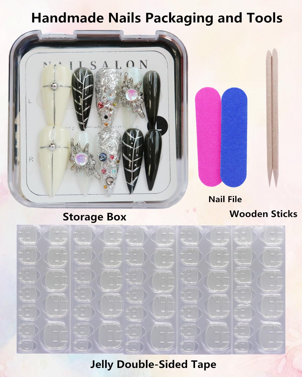 CAMILCY Luxury Handmade Press on Nails Black Stiletto Press on Nails Long Almond Handmade Fake Nails Glossy Silver Grey Chrome Gothic Acrylic Nails for Women 10pcs (A037, M)
