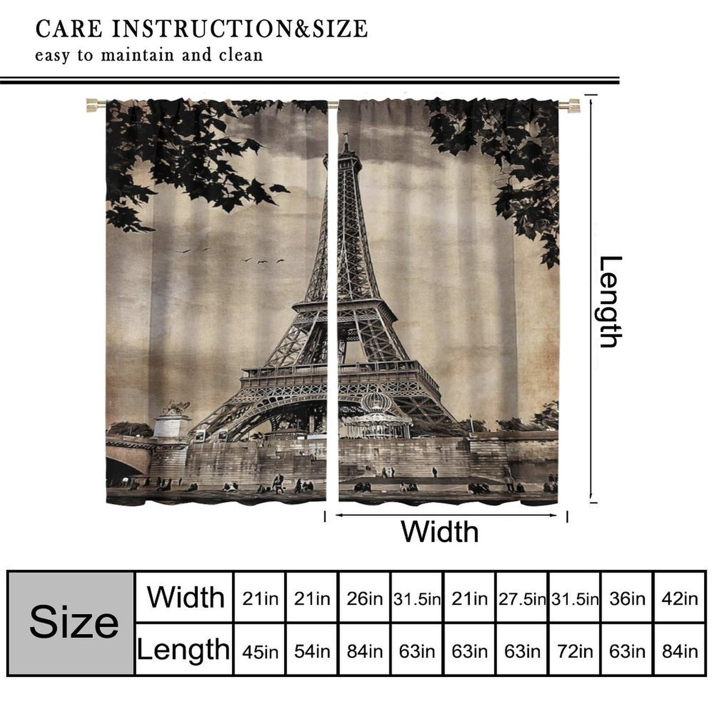 Wallira Paris Eiffel Tower Curtains European Famous Place Cityscape Scene Paris Landmark Decor Rod Pocket Window Treatments for Girl Women Aldult Bedroom Living Office Restaurant Drapes 41" W X 45" L