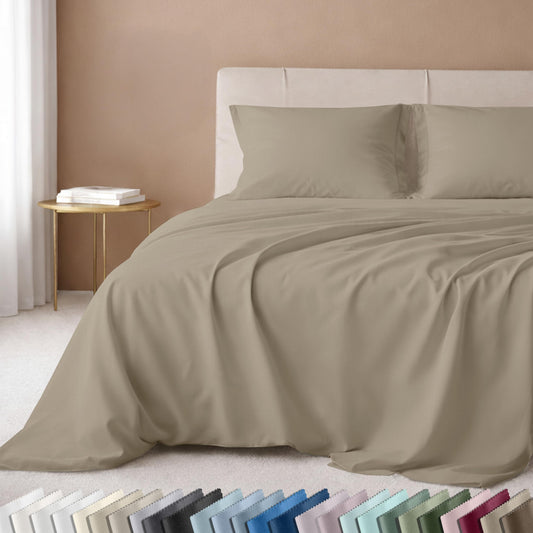 California Design Den Queen Size Sheet Set - 100% Cotton, Luxury 600 Thread Count Deep Pocket Queen Sheets, Durable Bedding with Sateen Weave (Cool Taupe)