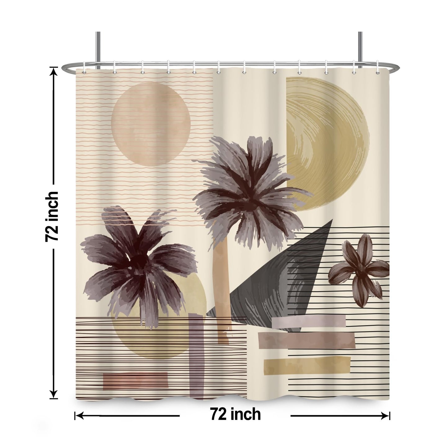 Baocicco Abstract Tropical Palm Shower Curtain Mid Century Modern Geometric Sun Stripes Shower Curtains for Bathroom Waterproof Fabric Bathroom Decorations with Hooks 72x72 inches