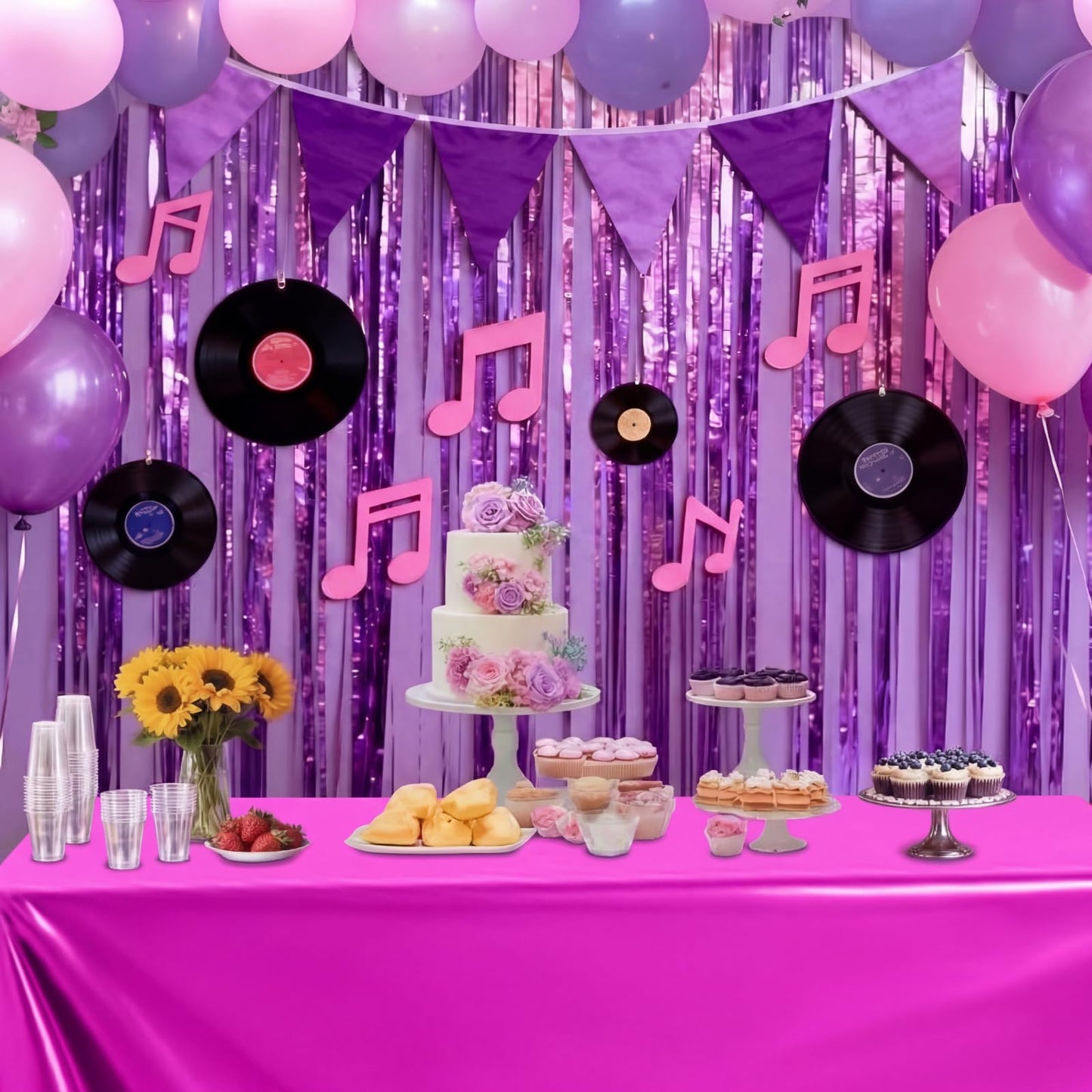 Tiamon 3 Pack K Pop Style Tablecloth 108 x 54 Inch Plastic Disposable Iridescent Korean Tablecloth Purple Pink Kpop-Style Table Cover for Girls Birthday Decorations 80s 90s Music Party Supplies