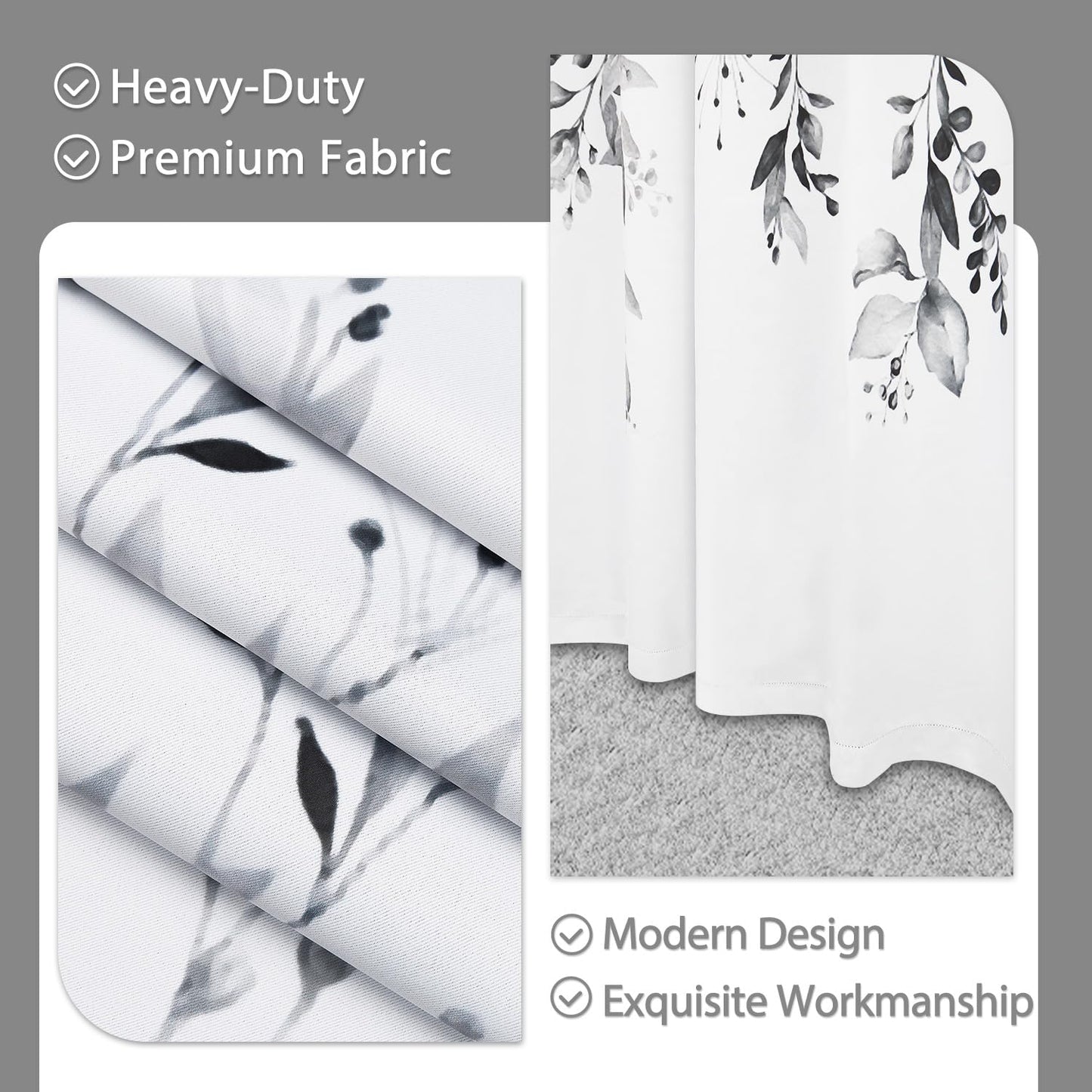Ruelvth Grey Eucalyptus Kitchen Curtains, Small Spring Watercolor Leaves Blackout Curtains Short Cafe Tier Curtains for Dining Room RV Windows 26x36 Inch, 2 Panels