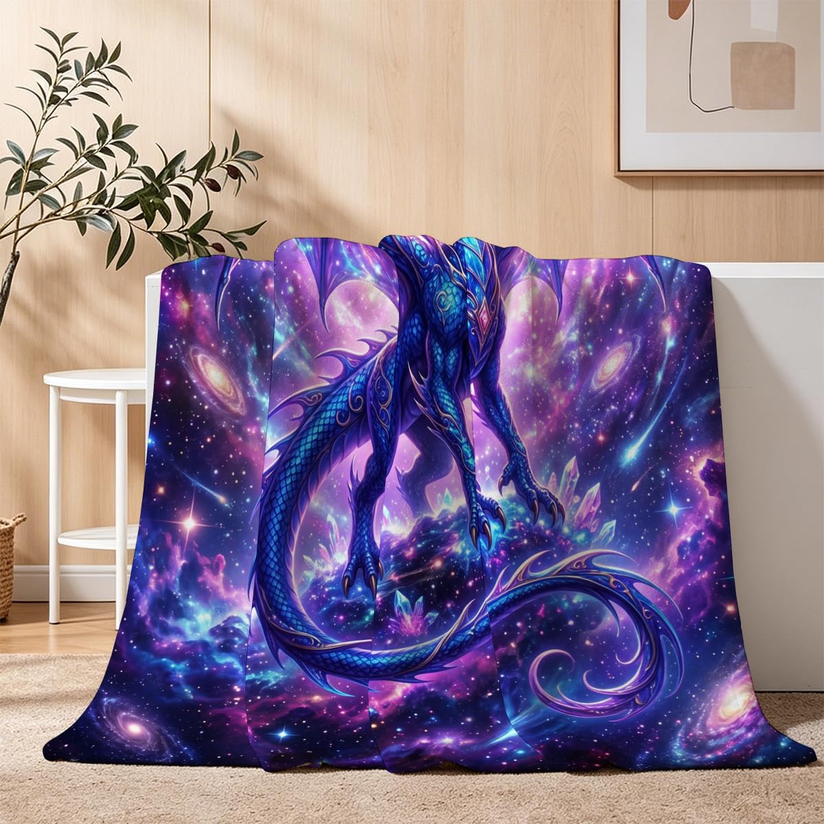 Yujiiso Cosmic Galaxy Dragon Blanket, Soft Flannel Fleece Throw 50" x 60"