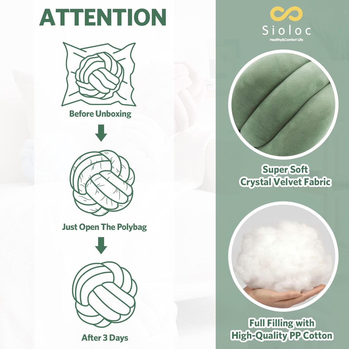 Sioloc Soft Knot Ball Pillows,Round Throw Pillow Cushion Home Decoration Plush Pillow,Throw Knotted Pillow Handmade Round Plush Pillow（7.8inches,Green）