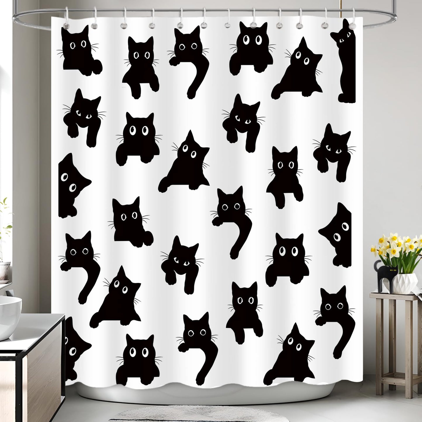 APROPHIC Cute Cat Shower Curtain 72x72 Inches, Funny Black Kitten Pattern Waterproof Polyester Bathroom Decor for Bathtub, Machine Washable Privacy Curtain for Bathroom, Bedroom with 12 Hooks