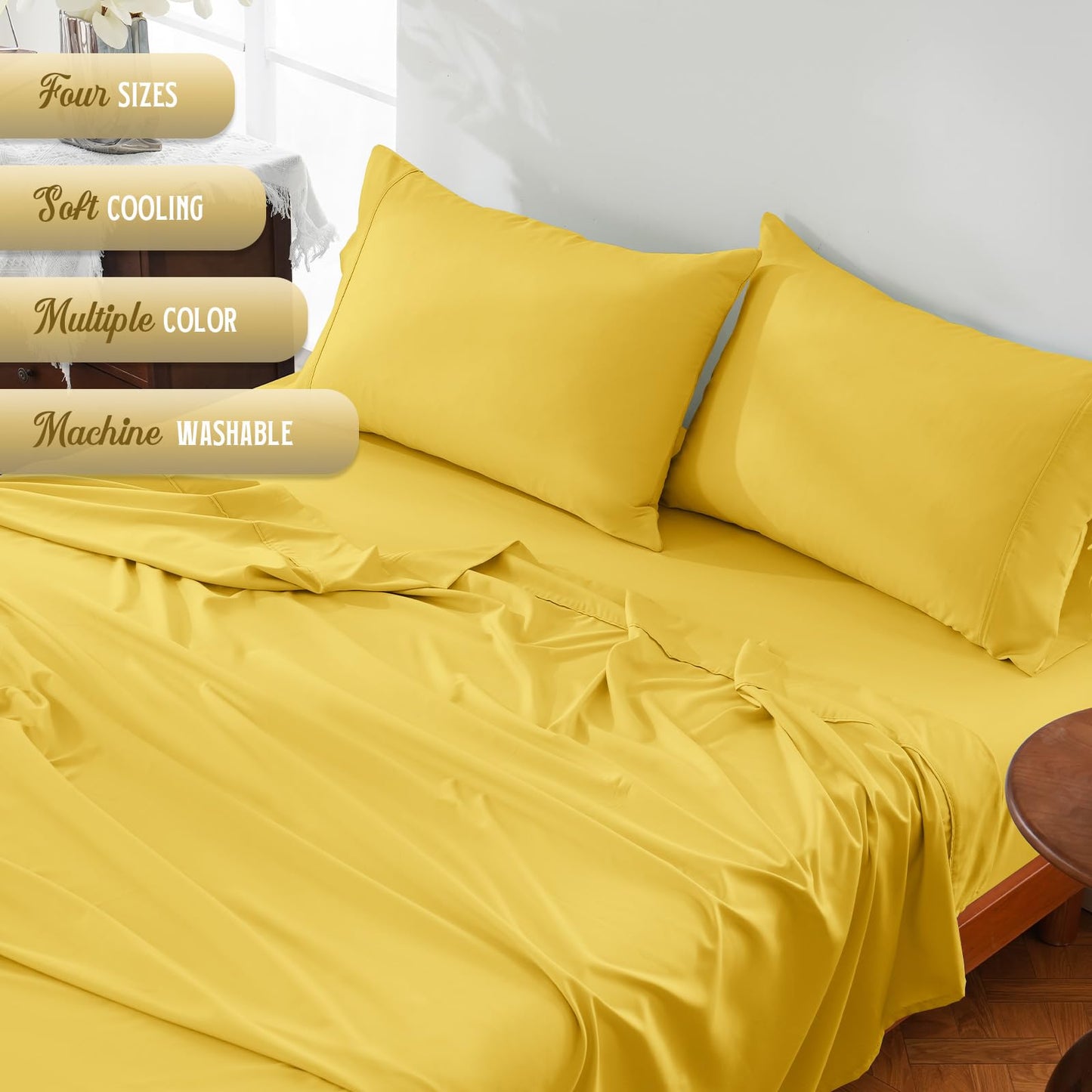 ChicView Full Sheet Set,4 Pieces Hotel Luxury Breathable Soft Microfiber Bedsheets, Anti Pilling Deep Pockets Easy Care Bed Sheets, Yellow