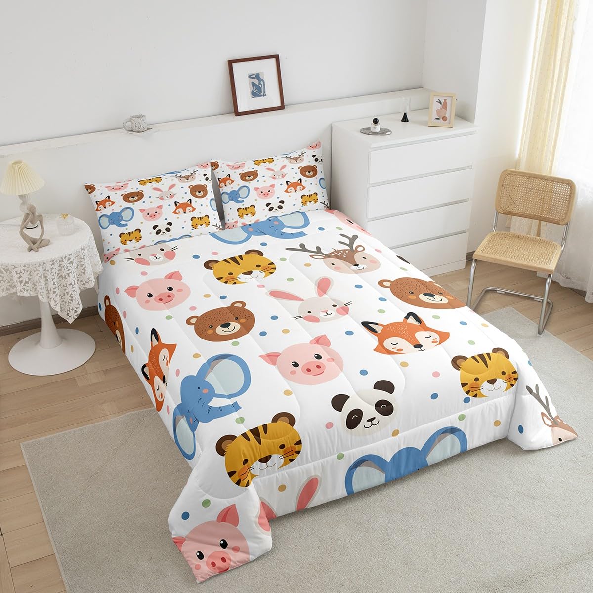 Feelyou Zoo Animal Comforter Set Twin Size Cartoon Animal Bedding Set for Boys Girls Teens Bedroom Decor Wildlife Comforter Women Men Africa Safari Duvet Set with 1 Pillow Case