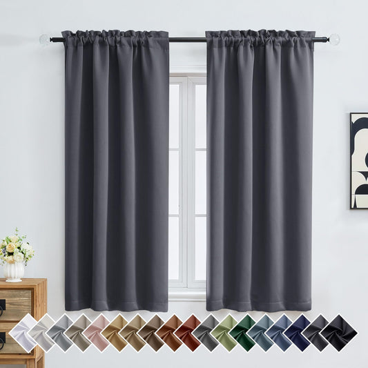 OVZME Charcoal Grey Blackout Curtains for Bedroom 63 Inch Length 2 Panels, Thermal Insulated Energy Saving Curtains for Bedroom, Dual Rod Pocket Window Treatment Blackout Drapes, 2x40Wx63L Inches