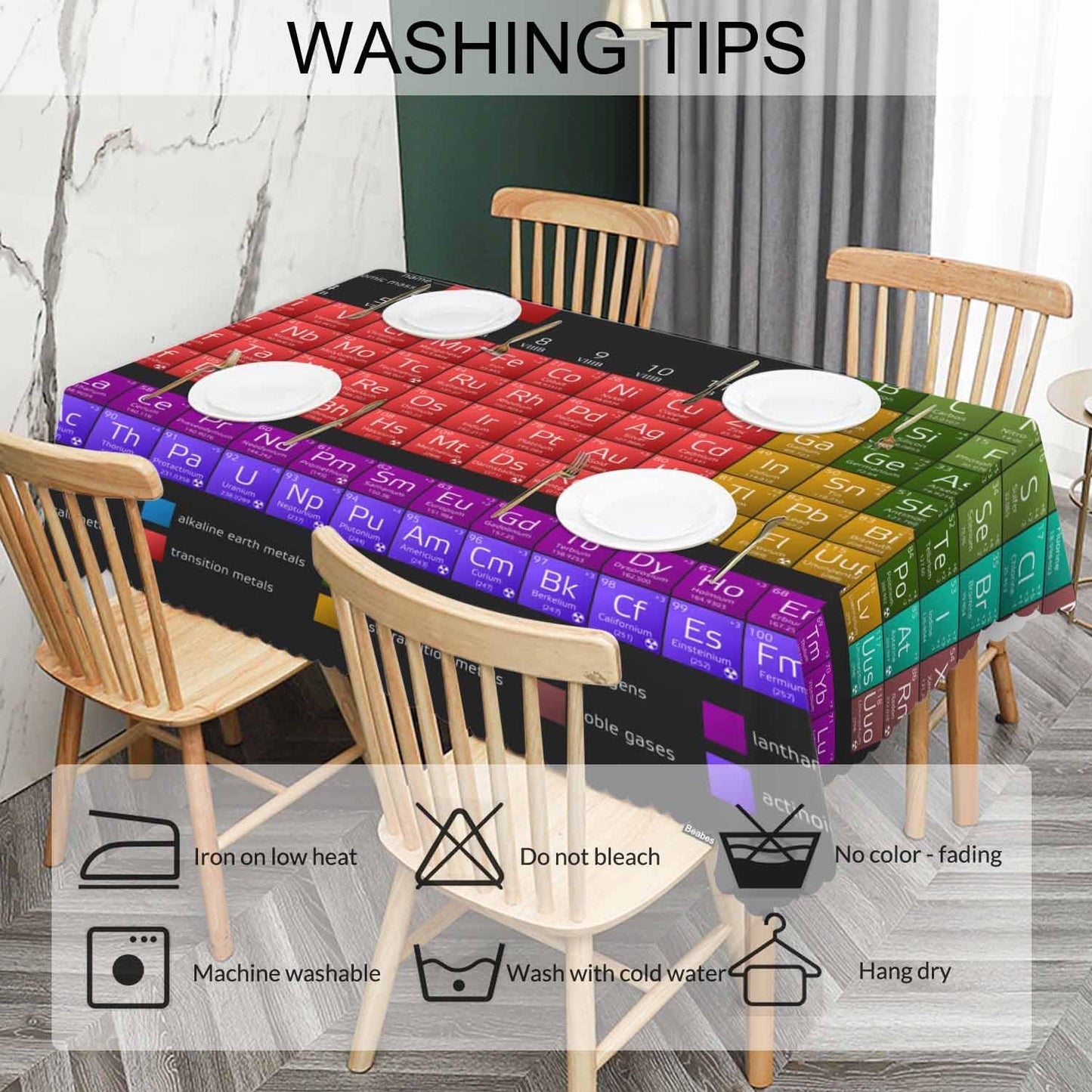Beabes 52x70 Inch Tablecloth Periodic Table of The Elements, Chemistry Atomic Number Non-Fading Table Covers Kitchen Dinning Tabletop Decoration, Washable Table Cloth for Outdoor and Indoor Use
