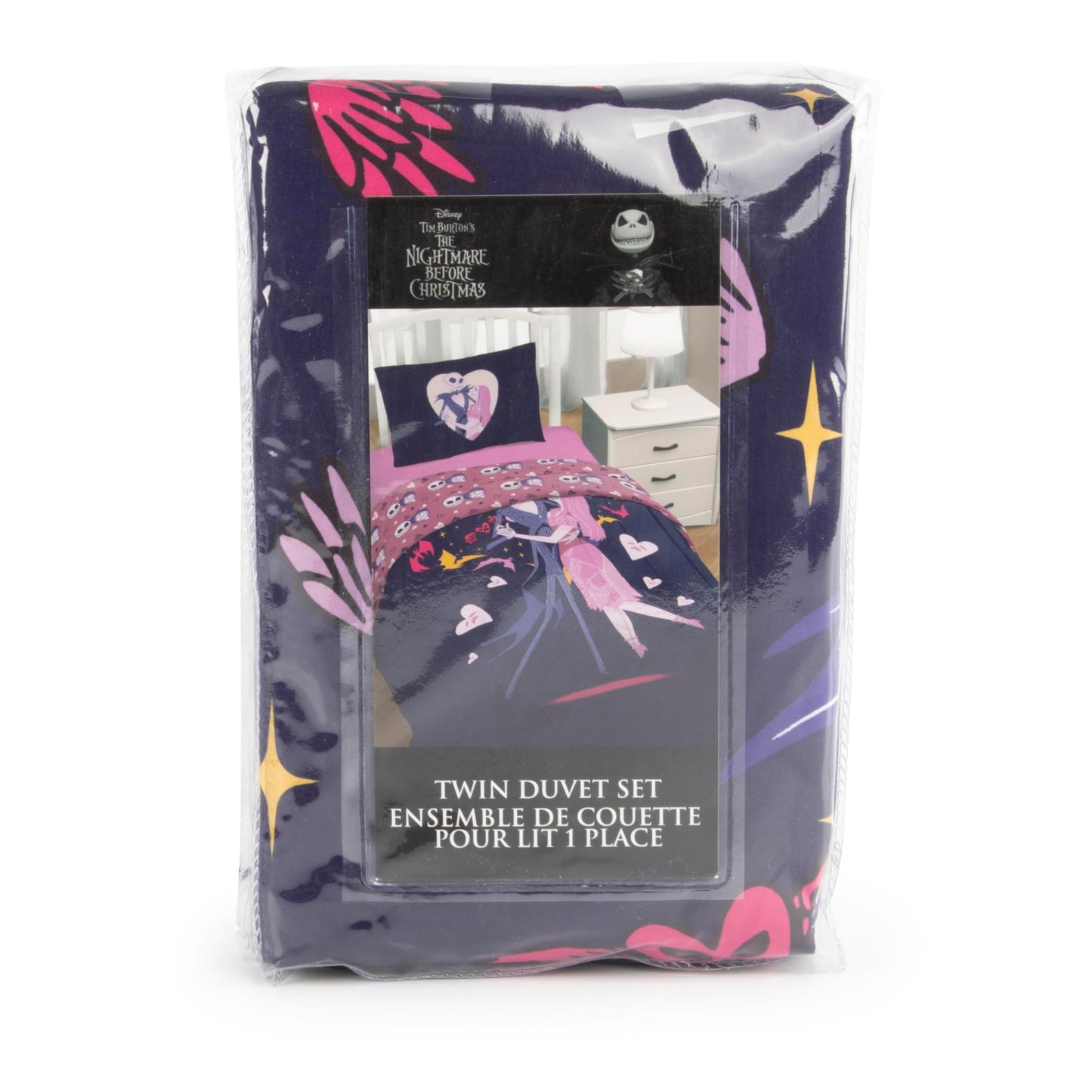 Jay Franco Duvet Cover Set – 2 Piece Comforter Cover and Sham Set, Super Soft Cozy Kids Bedding (Insert Not Included) Purple - Nightmare Before Christmas, Twin