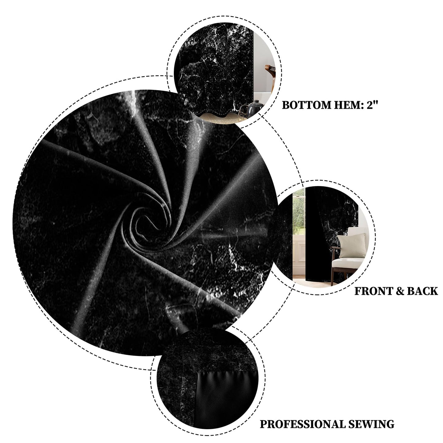 Renaiss Black Marble Blackout Curtains, Black and White Marble Texture Print Bedroom Window Curtains Luxury Modern Art Thermal Insulated Window Drapes for Living Room 53W x 84L Set of 2 Panels