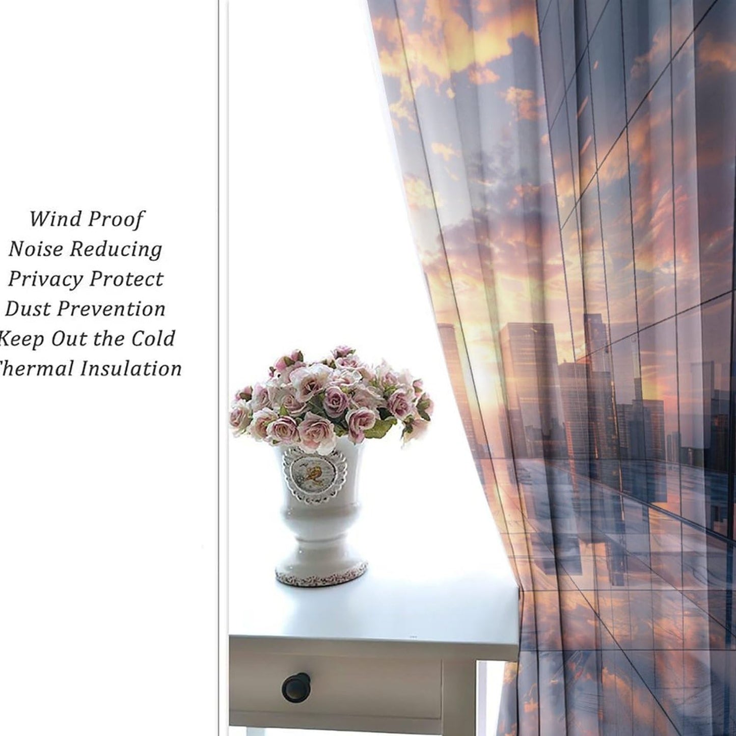 TOWINSFB Fantasy City Architecture Blackout Curtains, Sky Colorful Building Sunset Grommet Thermal Insulated Curtains Window Drapes for Bedroom Living Room, 2 Panels, Each 21W x 63L