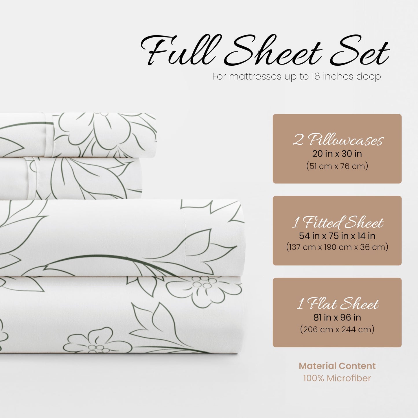 Simply Soft 4 Piece Sheet Set Vines Patterned, Full, Gray (SS-4PC-VINE-FULL-GR)