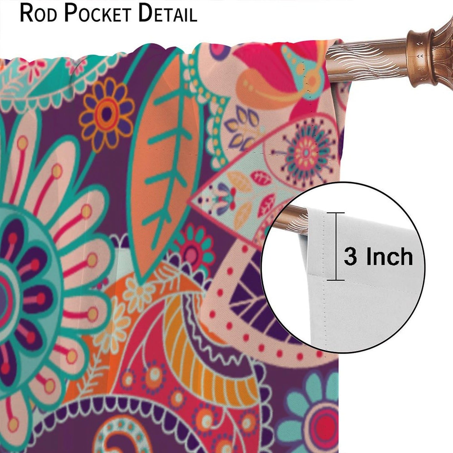 Djaby Boho Paisley Floral Curtains, Mandala Indian Bohemian Colorful Flowers Print Window Curtain for Bedroom Living Room Home 42" W X 45" L(No Blackout)
