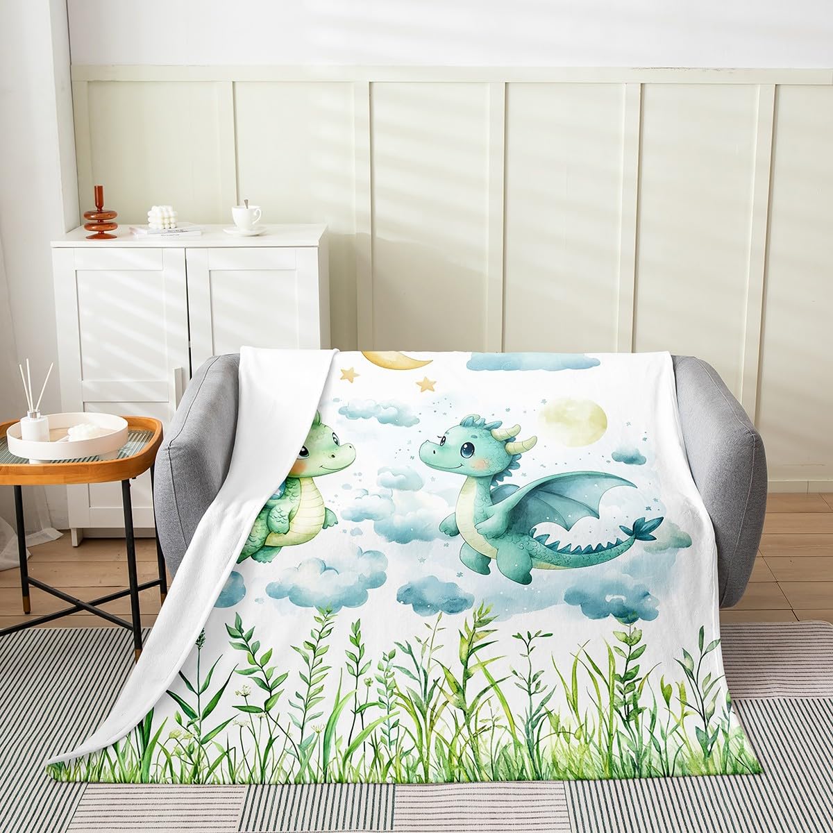 Feelyou Dragon Plush Throw Blanket Queen 90"x90" Dragon Stuff Flannel Fleece Blanket for Boys Girls Teens Wild Life All Season Bed Blanket Dragon Decor Blanket Room Decor Green