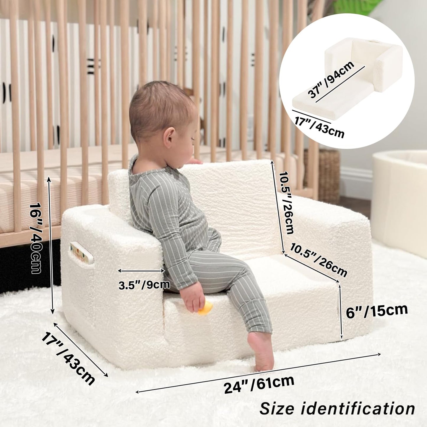 Tiita 2-in-1 Kids Sofa, Convertible Children Couch to Lounger, Flip Out Kids Chair, Toddler Armrest Chair Bed, Folding Kid Play Sofa for Girl or Boy, Flower