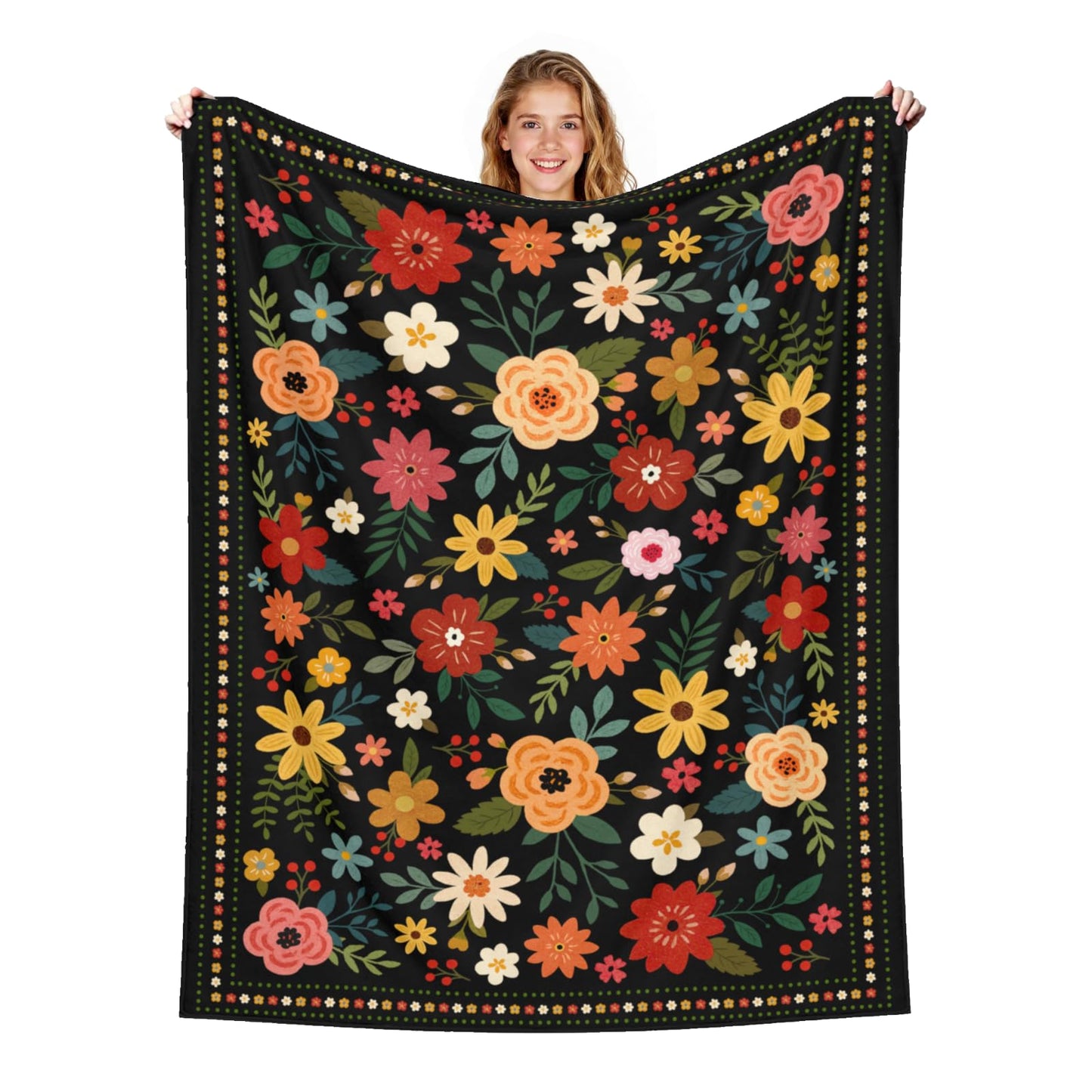 Arktrident Boho Floral Throw Blanket Colorful Flower Soft Flannel Bed Blankets Cozy Plush Couch Cover Lightweight Blanket for Bed Chair Sofa 50" X 60"