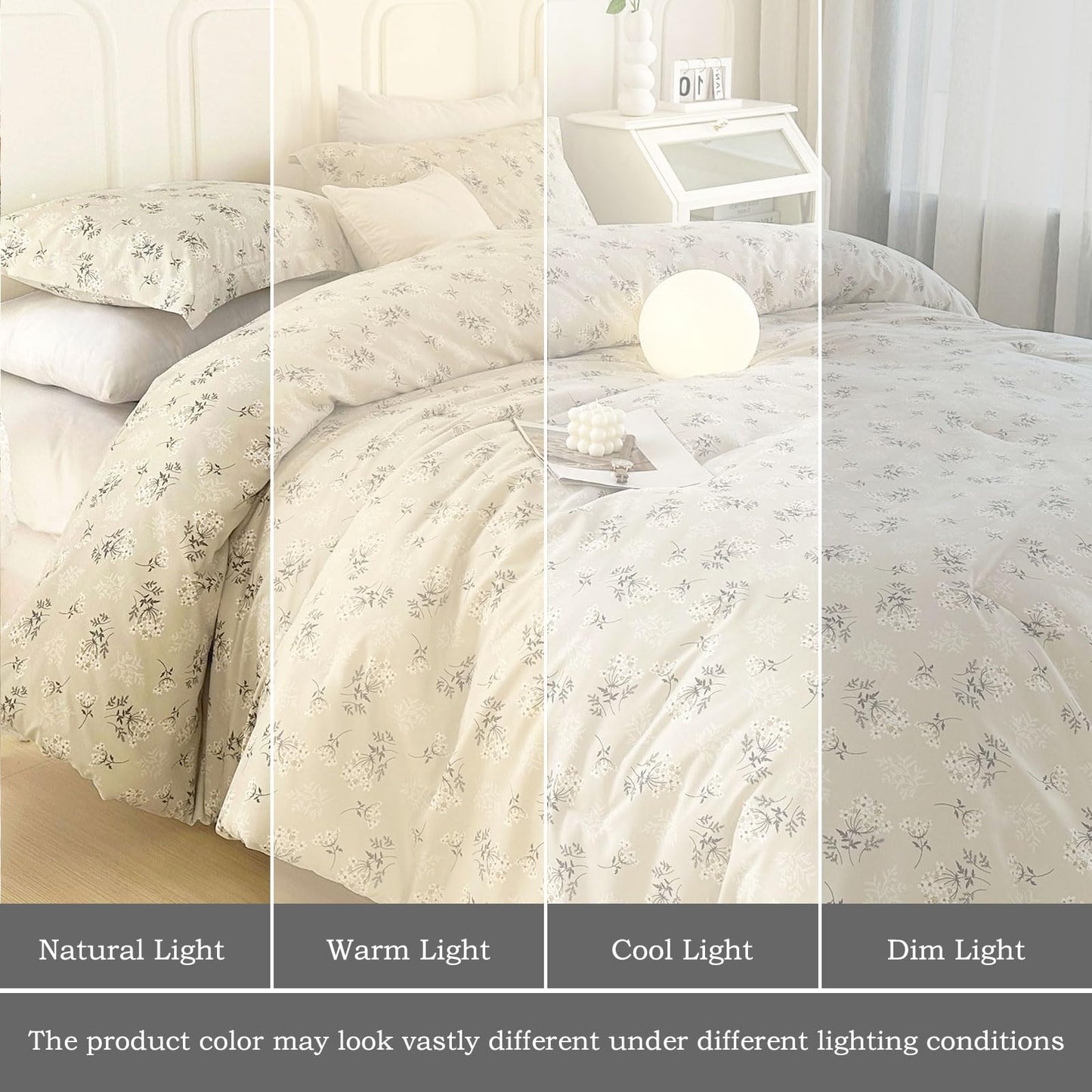 EAVD Boho Floral Comforter Set Queen Soft Washed Microfiber Garden Beige Floral Bedding Queen Comforter Set Reversible Botanical Bedding Set with 2 Pillowcases