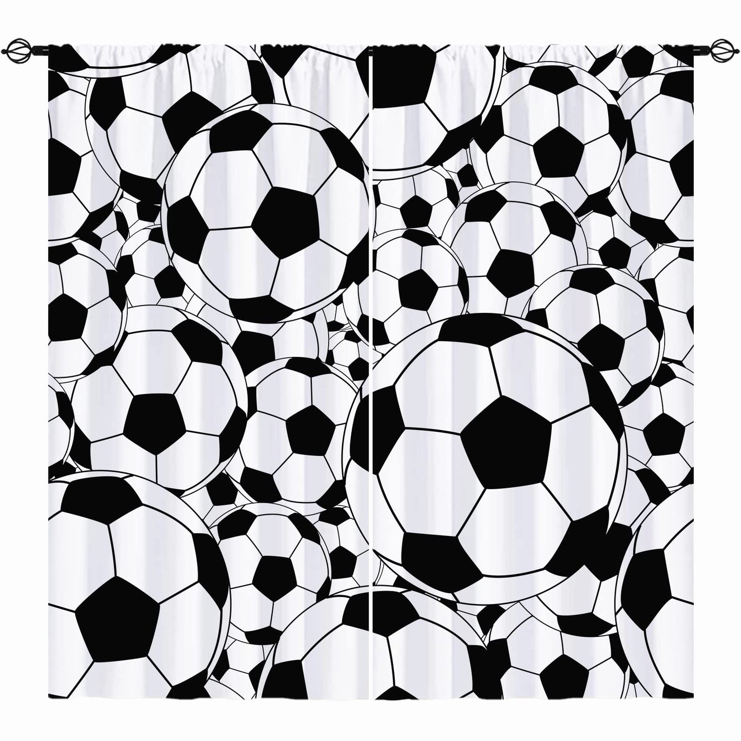 YUANZU Sport Curtains Rod Pocket Boys Kids Soccer Classical White and Black Football Balls Cartoon Print Pattern Window Drapes for Man Teen Nursery Baby Bedroom Playroom W42 x L63 Inch 2 Panels