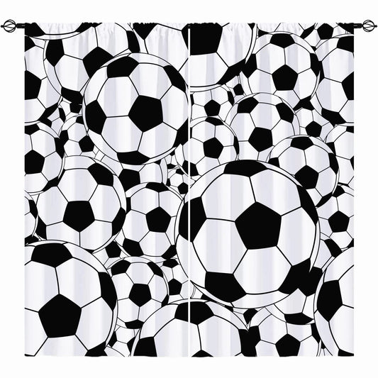 YUANZU Sport Curtains Rod Pocket Boys Kids Soccer Classical White and Black Football Balls Cartoon Print Pattern Window Drapes for Man Teen Nursery Baby Bedroom Playroom W42 x L63 Inch 2 Panels