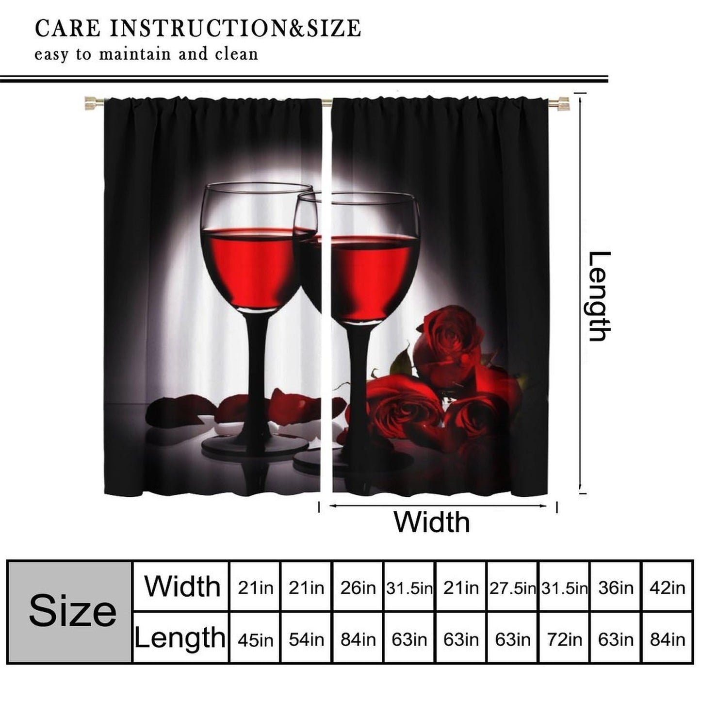 Nsbul Luxe Red Wine Rose Curtains, Romantic Valentine’s Dinner Vibe Rose Accents Passionate Window Drapes for Anniversary Date Night Bedroom Living Room Dining Decor, 42" W X 45" L (No Blackout)