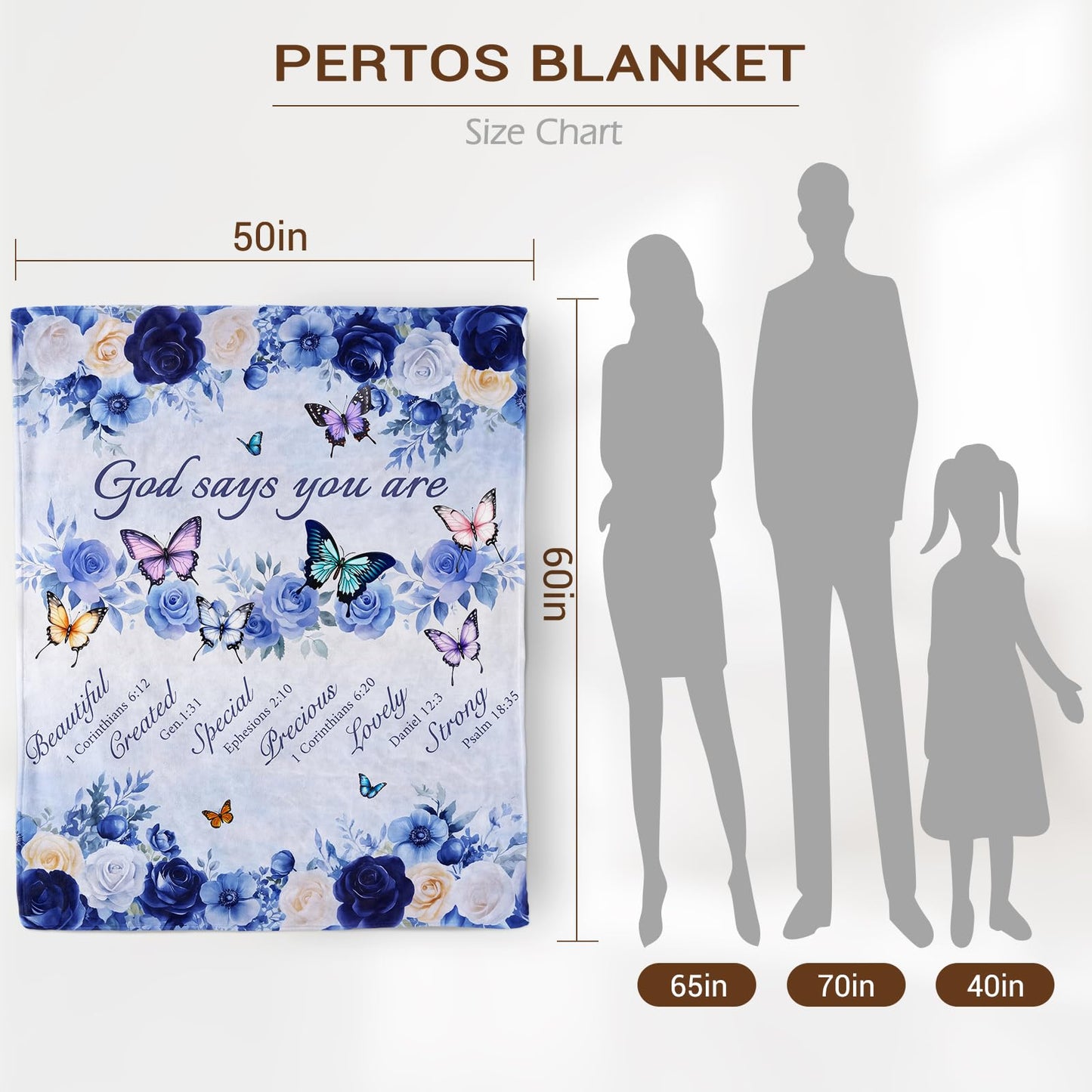 Pertos Christian Gifts for Women, Religious Inspirational Spiritual Gifts Blanket, Butterfly Floral Prayer Throw Blanket for Couch Bed 60"x50"