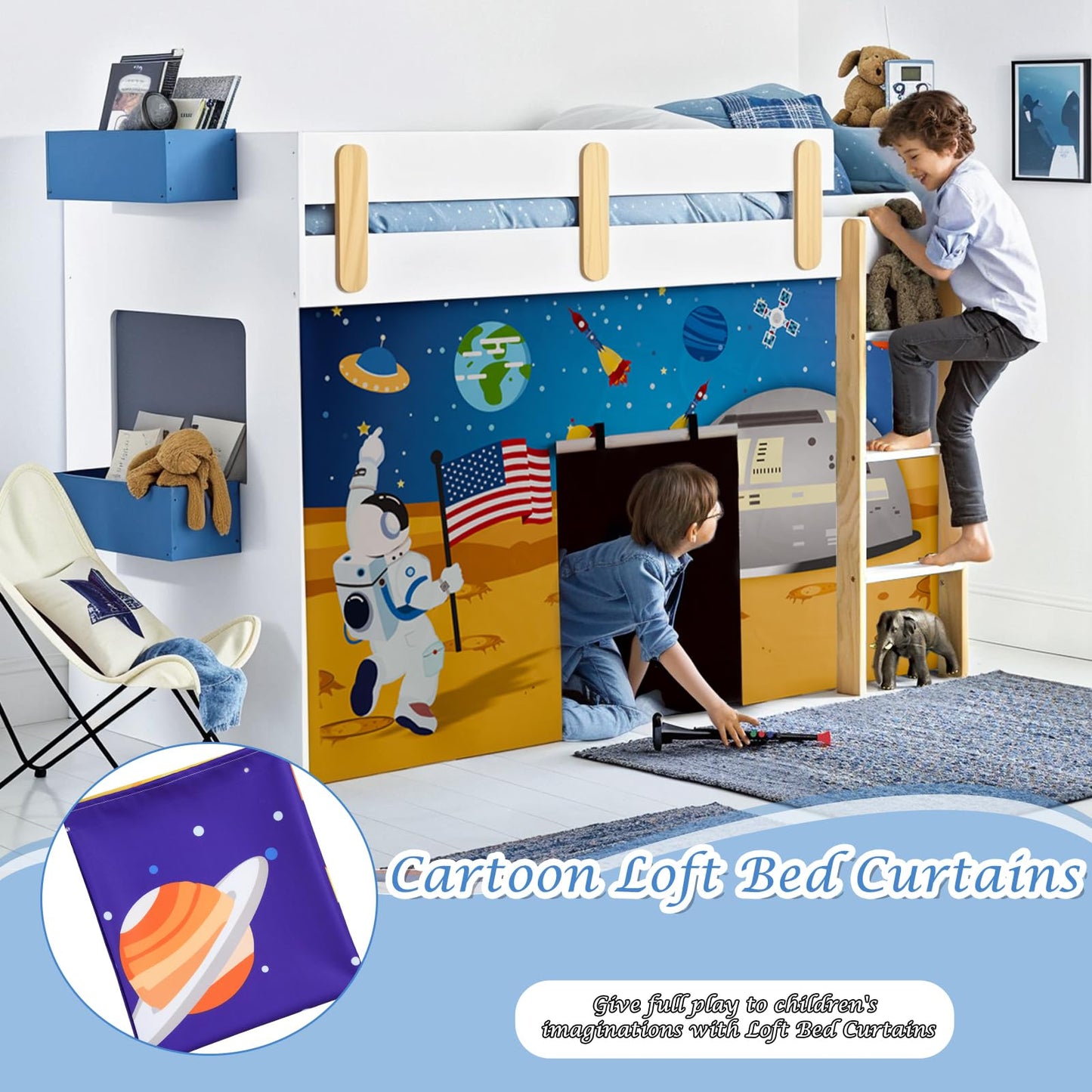 YRDKB Astronaut Bunk Bed - Curtains Premium and Customizable Cartoon Loft Bed Curtains for Children to Enhance The Imaginative Creation Bedroom Curtains(3PCS,Twins)