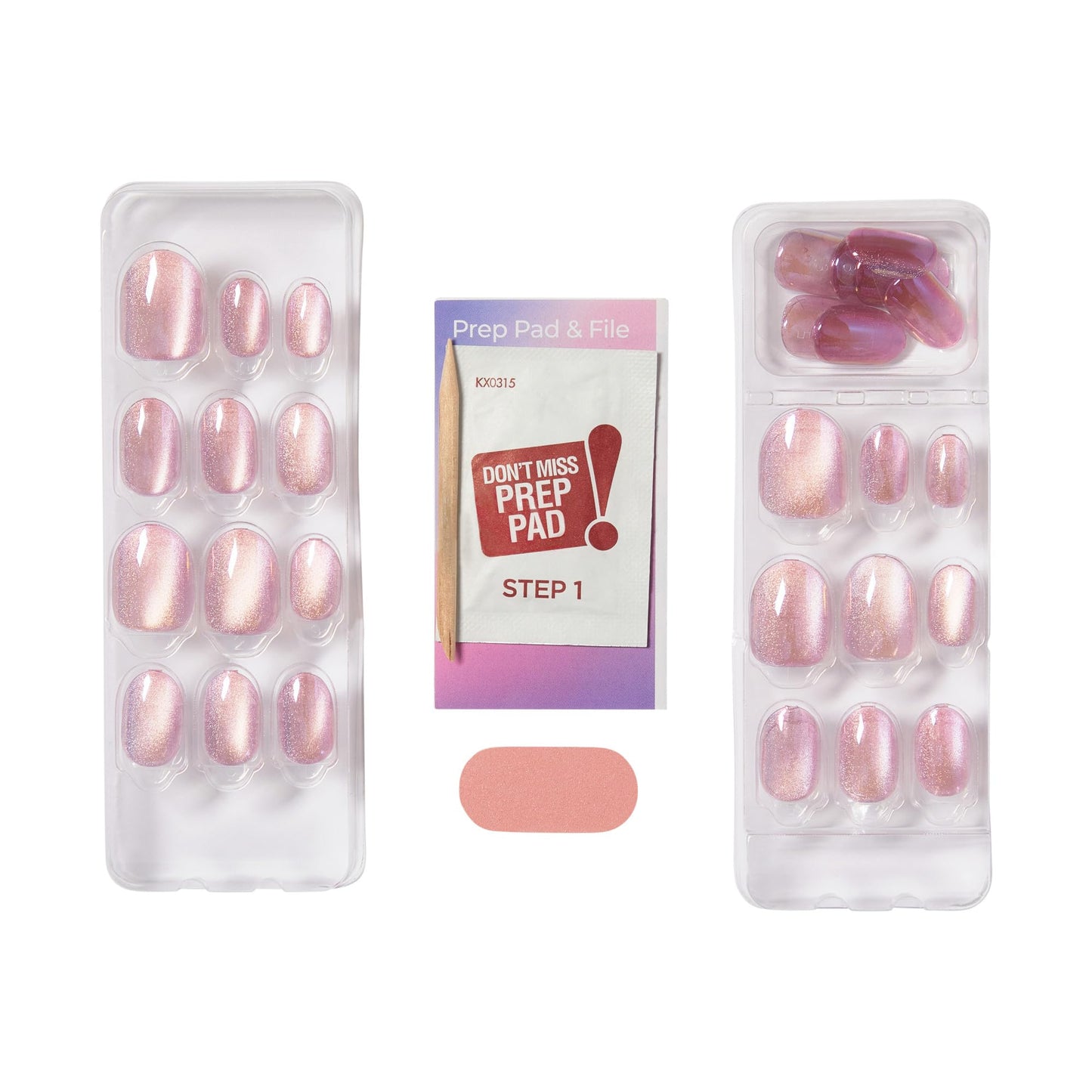 Kiss colorFX by Impress Press On Nails, Starry, 30 No Glue Peel and Stick Nails Kit with IMPROVED Adhesive, Light Pink Short Oval Pearlescent Effect, Includes Prep Pad, Manicure Stick & Mini File