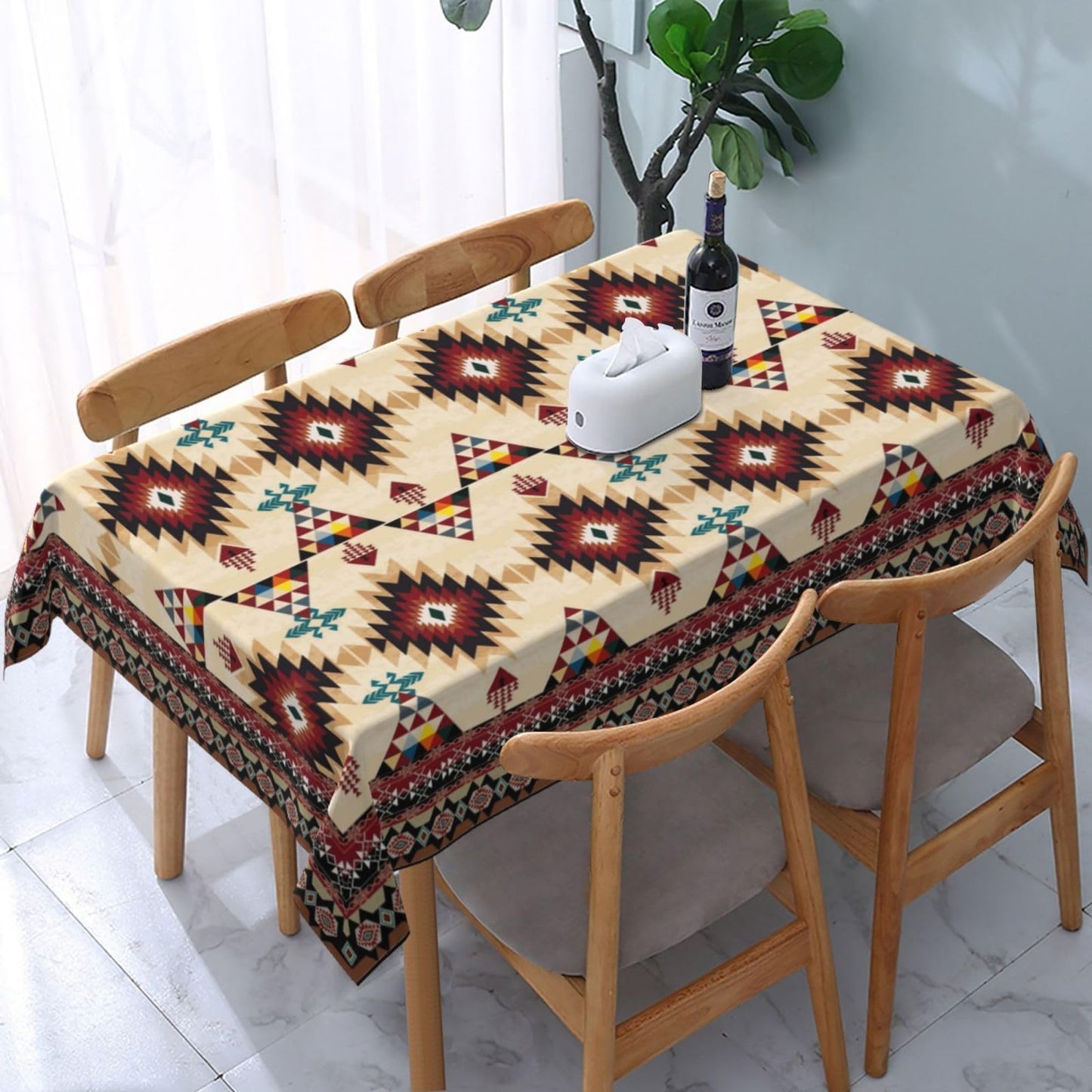 Southwestern Geometric Rectangle Tablecloth 54" x 72", Vibrant Tribal Polyester Waterproof Table Cover, Boho Ethnic Southwest for Dining Room Kitchen Party Indoor Outdoor, Gifts for Rustic Decor Lover