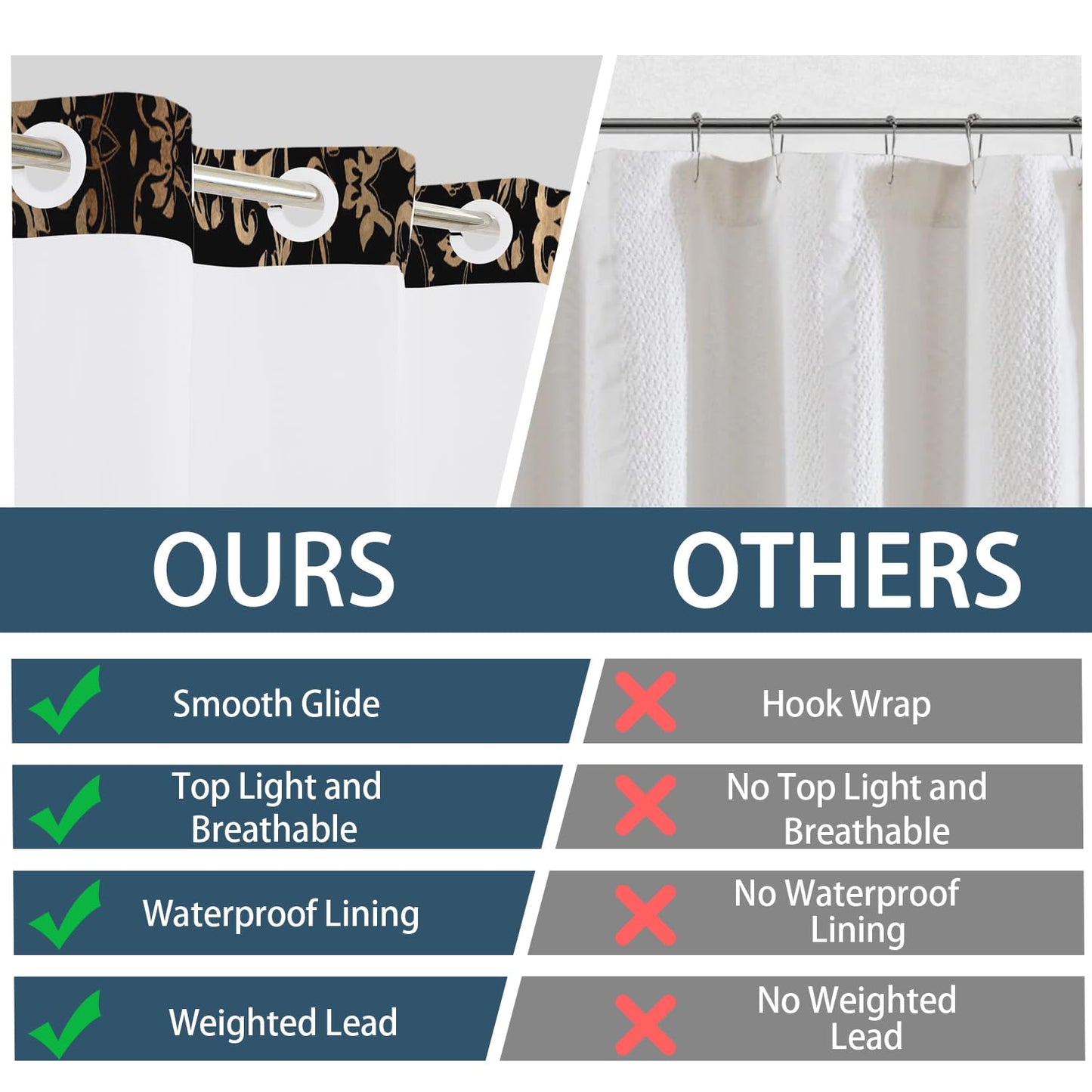 NAEMBCU No Hook Vintage Shower Curtain with Snap in Liner 71x74 Inches