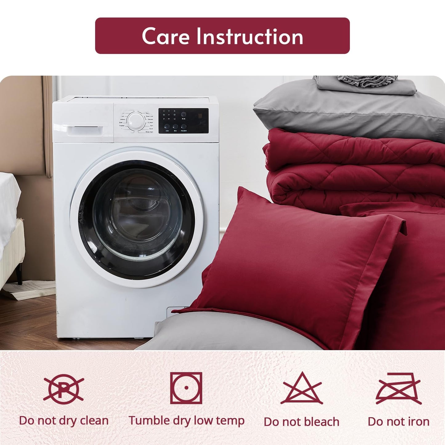 MUXHOMO 7 Pieces Queen Comforter Set, Reversible Bed in a Bag Queen Size, All Season Bedding Set with Comforter, Flat Sheet, Fitted Sheet, Pillowcases & Shams, Burgundy & Grey